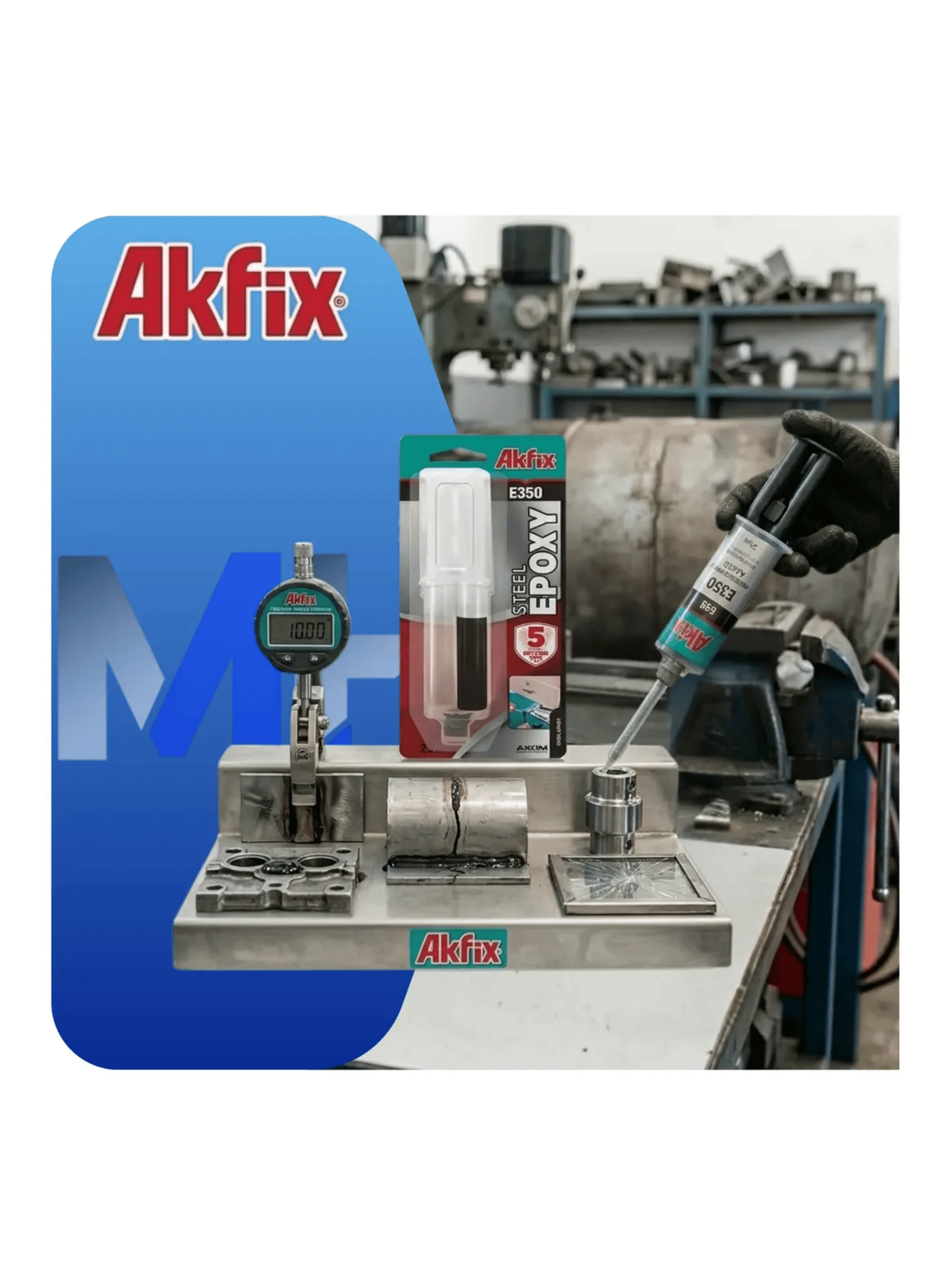 Adhesivo Epoxi Acero Akfix E350 Jeringa 25ml Soldadura Frio Gris-2