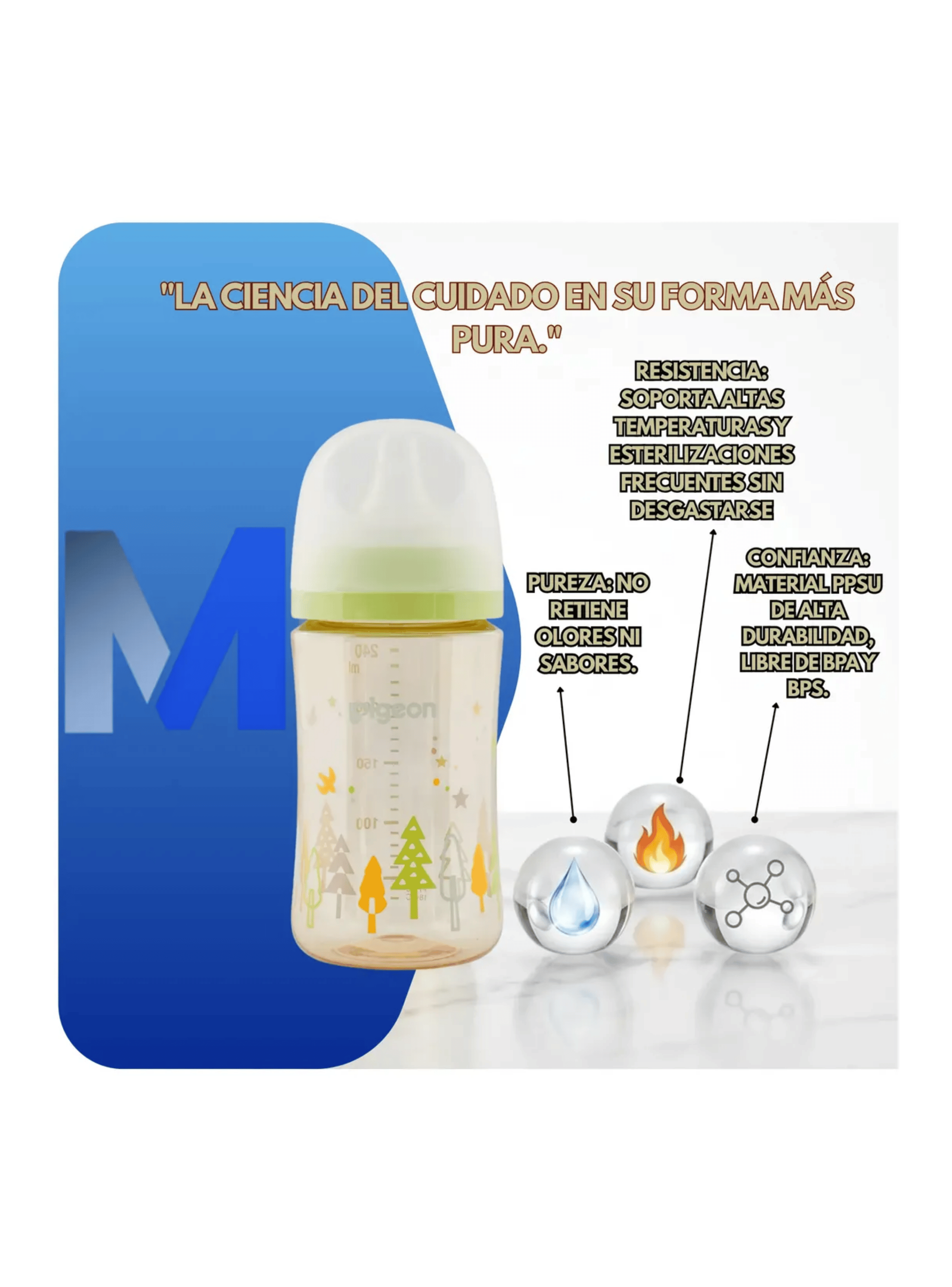 Biberón mamadera Softouch Pigeon Ppsu 240ml Diseño Anticolico Verde Claro-3