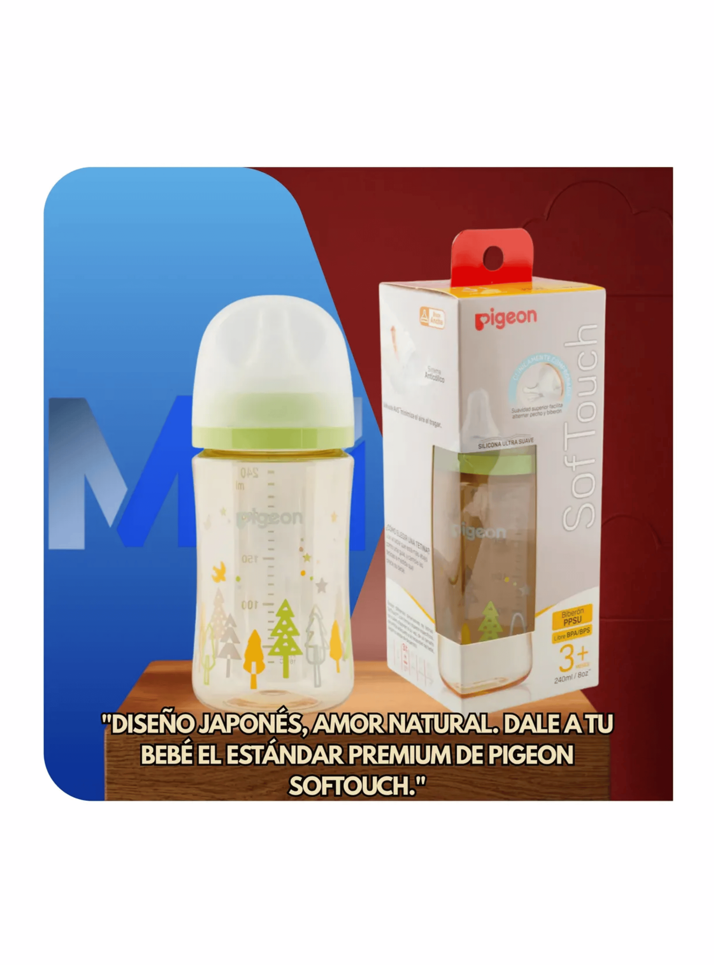 Biberón mamadera Softouch Pigeon Ppsu 240ml Diseño Anticolico Verde Claro-5