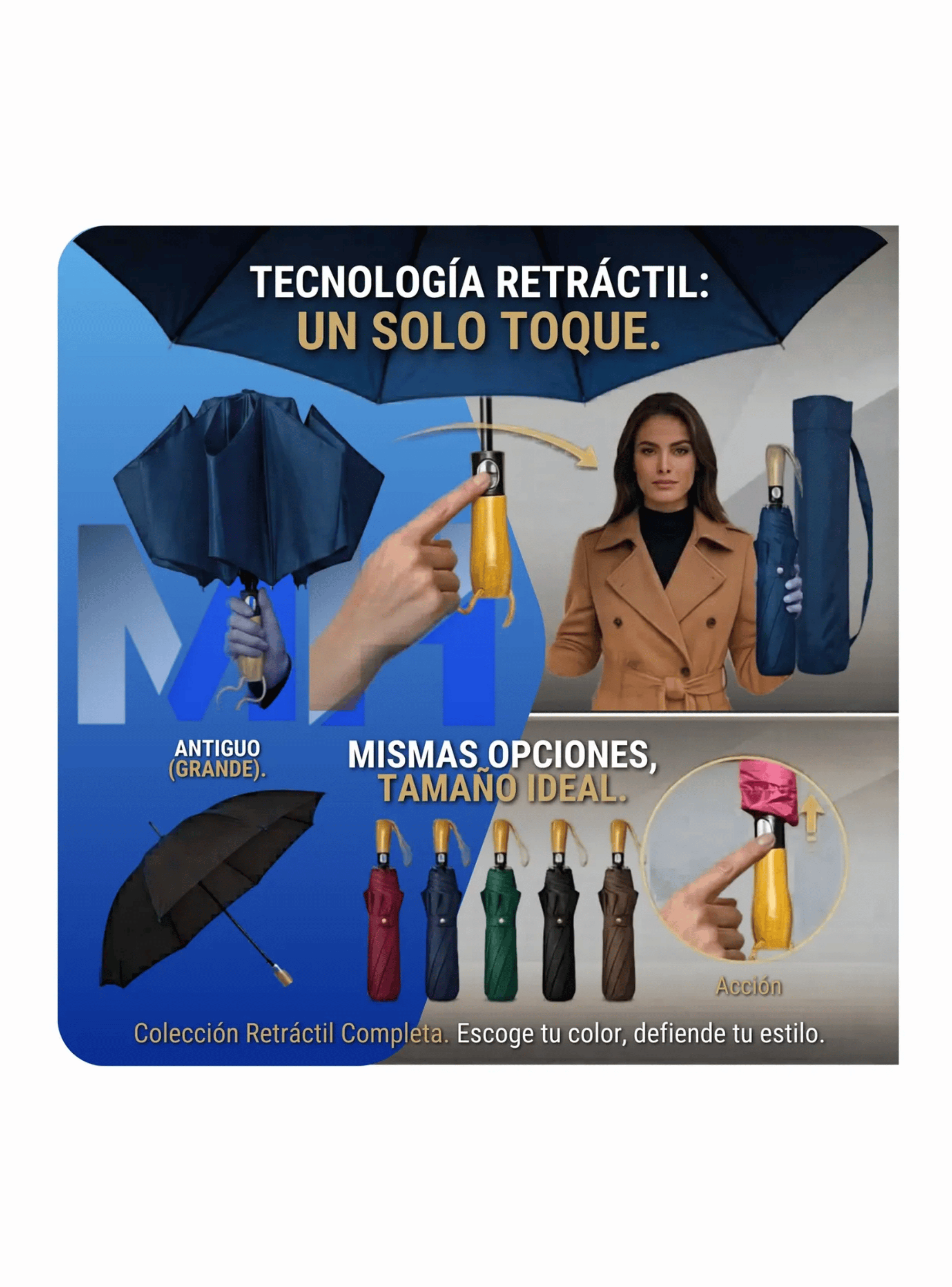 Paraguas Plegable Autom tico 120cm Reforzado Funda Premium AZUL-4