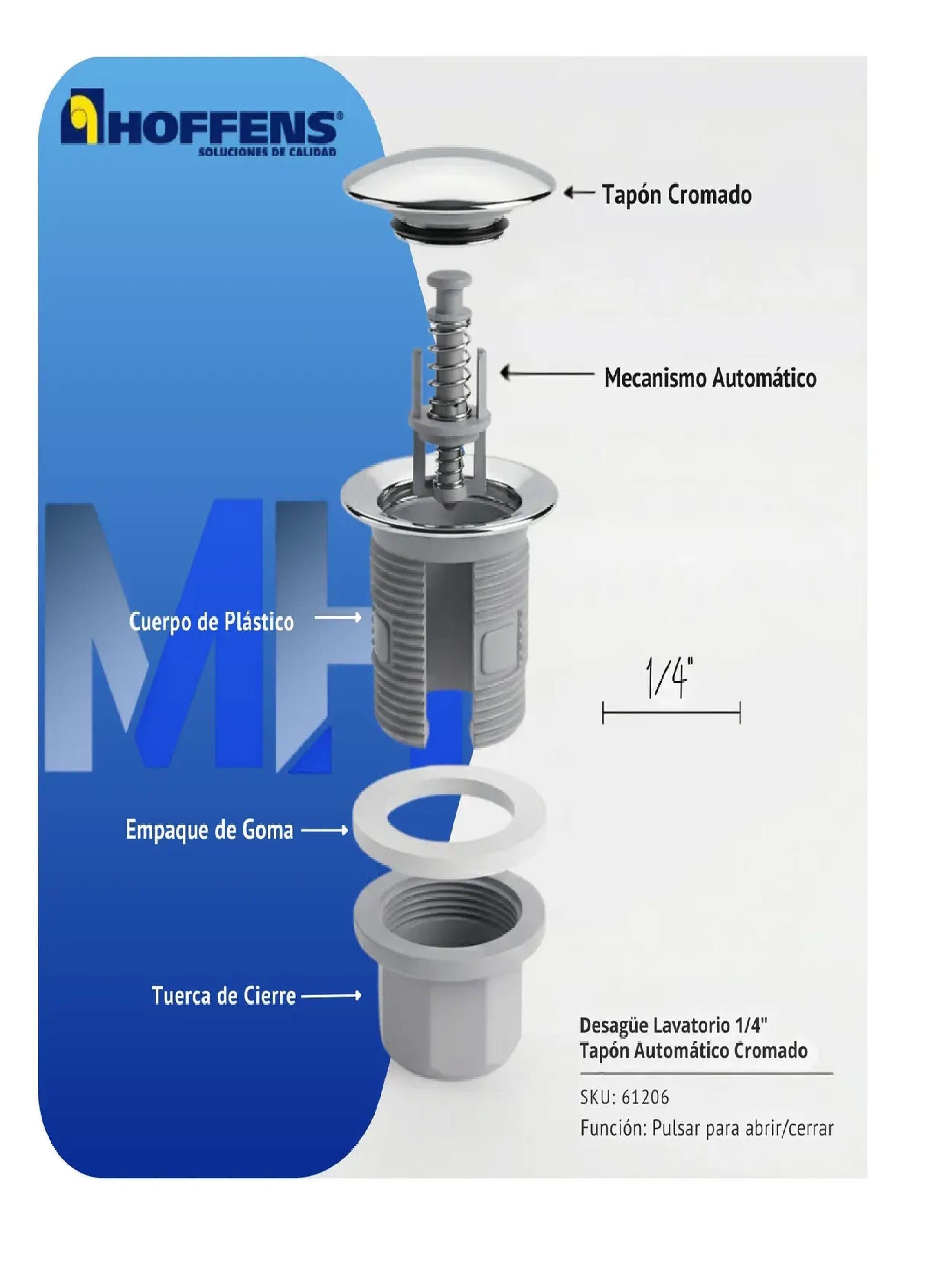 Desague Lavatorio 1 1/4 Tapon Automatico Push Cromado-1