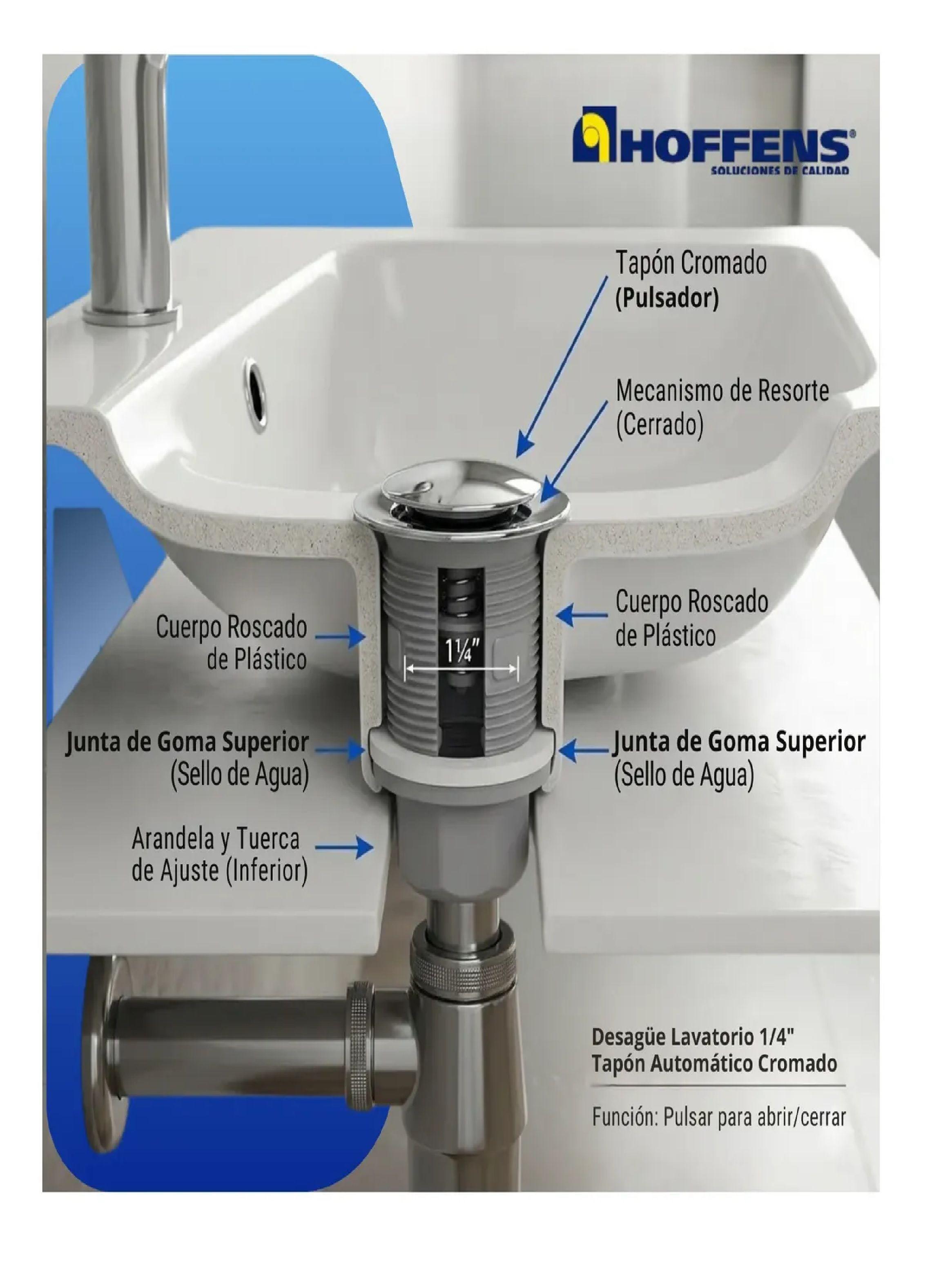 Desague Lavatorio 1 1/4 Tapon Automatico Push Cromado-3