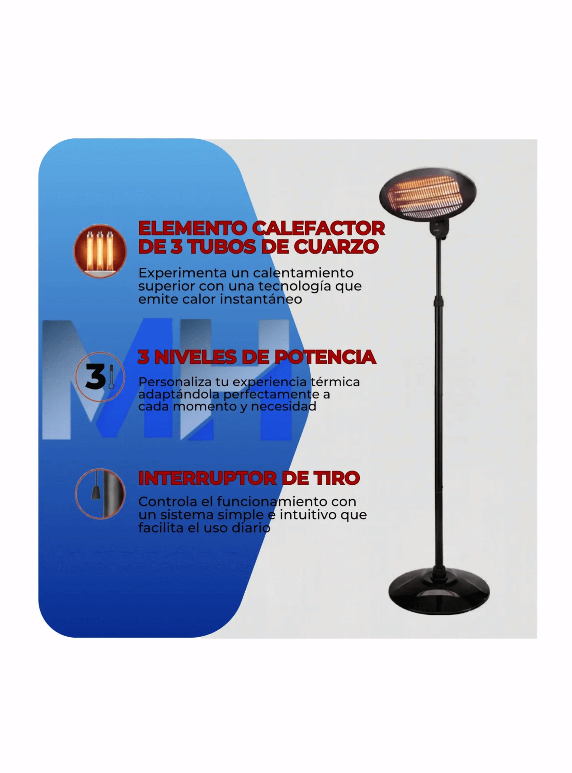 Estufa Terraza Pedestal Nex Cuarzo Infrarroja Exterior 1750w-4