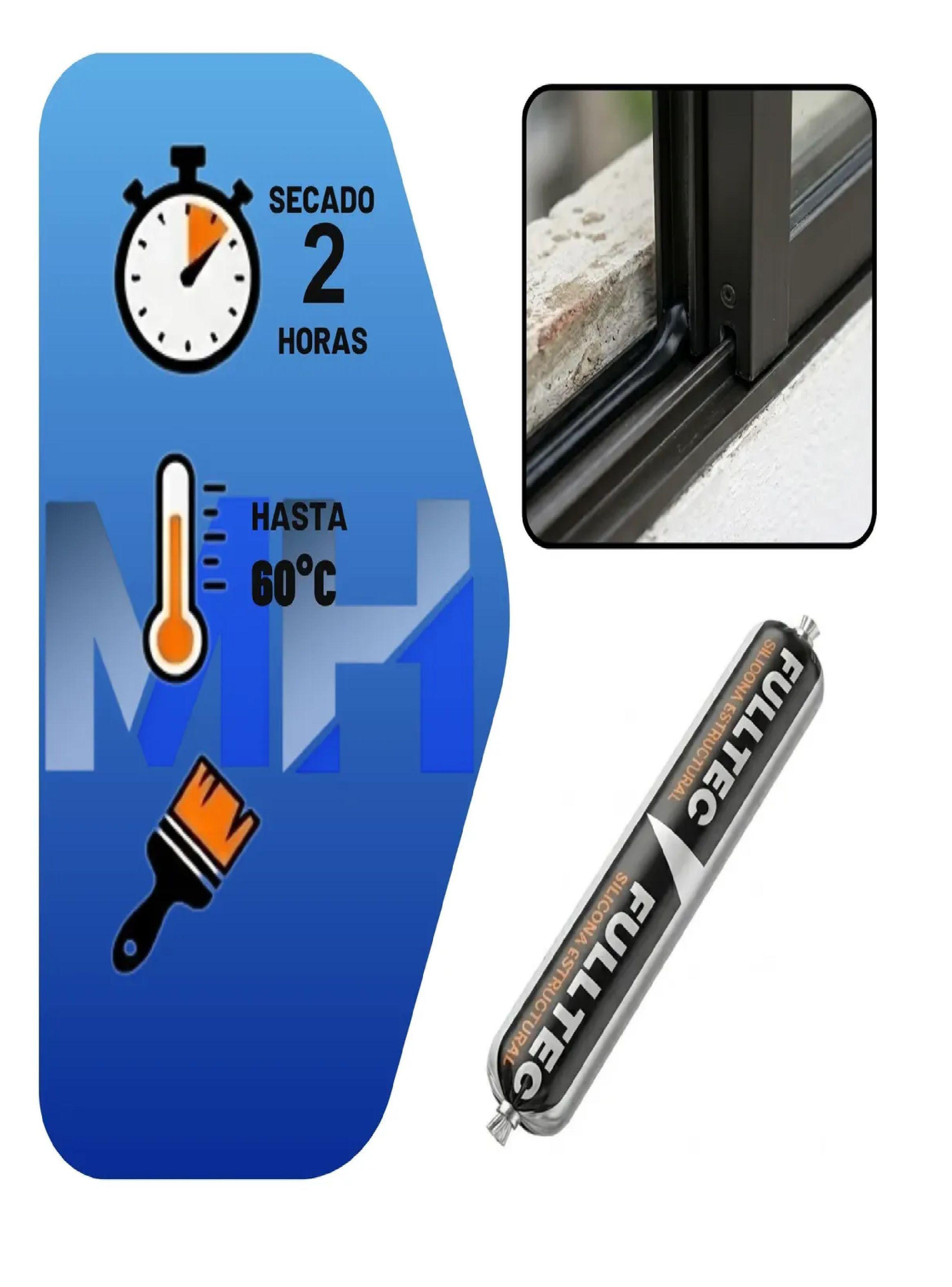 Pack 6 Sellador Poliuretano Estructural Fulltec 600ml Negro-2