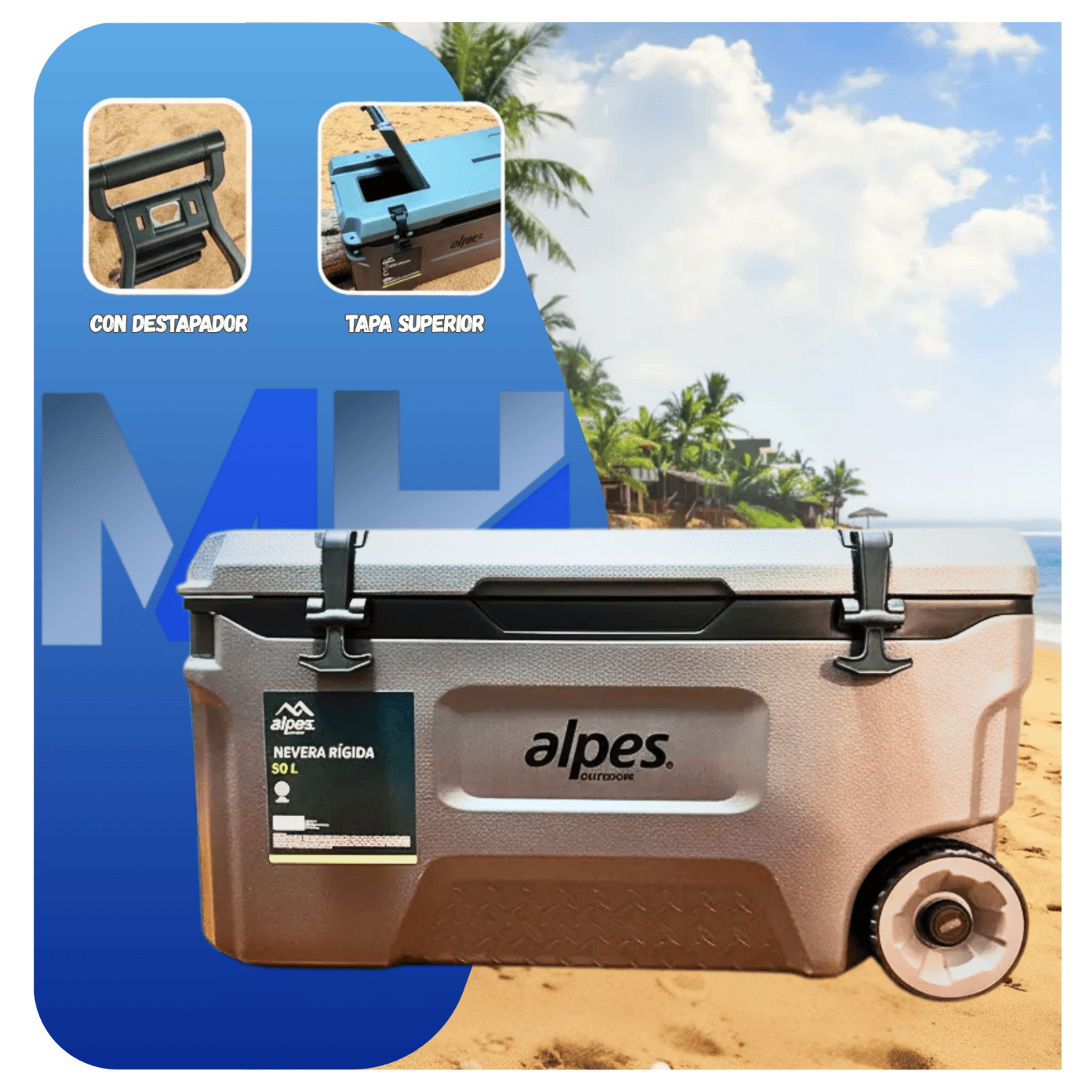 Cooler Nevera Rigida Con Ruedas Alpes 50l Frescura Total-2