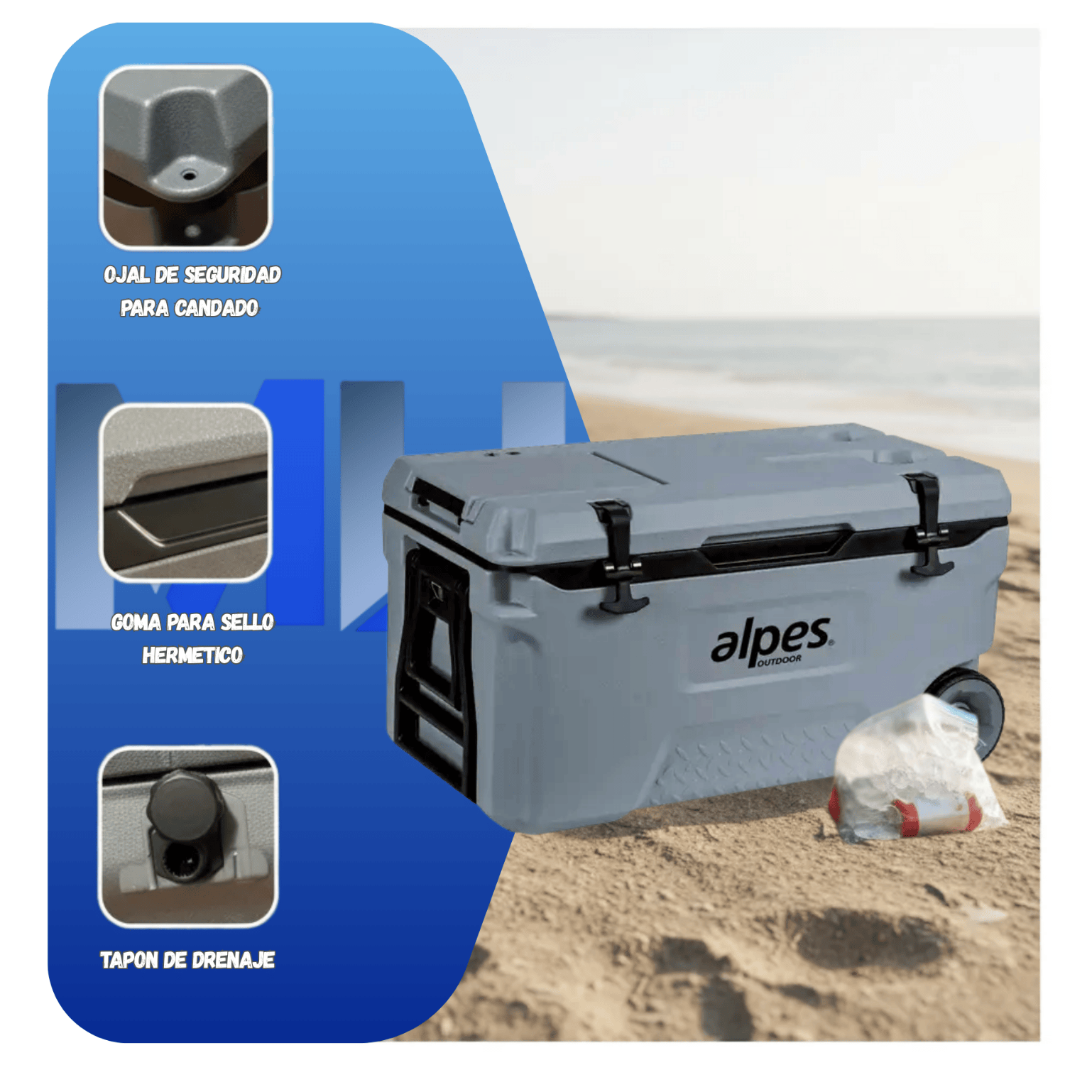 Cooler Nevera Rigida Con Ruedas Alpes 50l Frescura Total-3