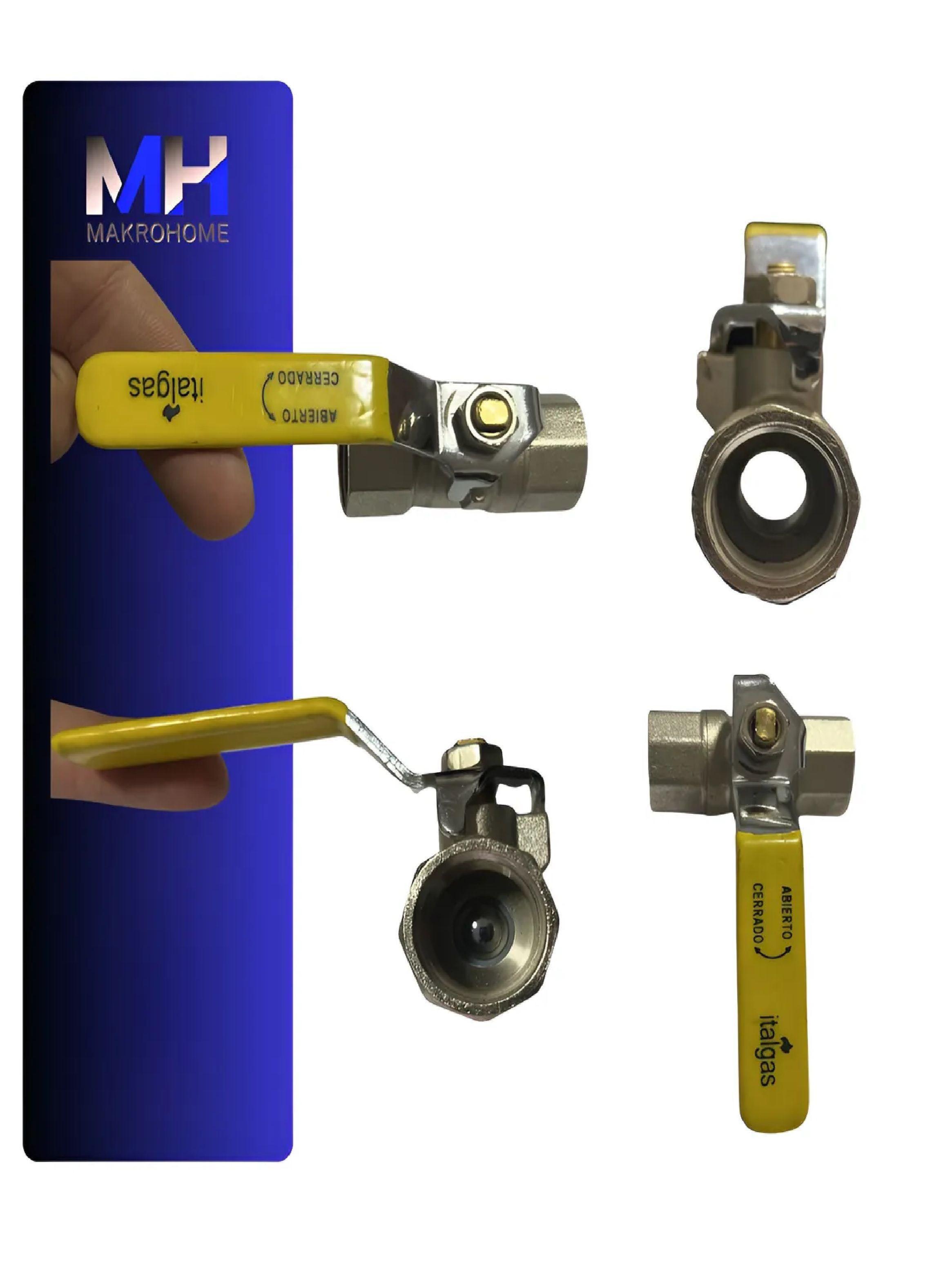 Llave De Paso Bola Bronce 1/2 X3 Amarilla Italgas Gas Y Agua-2
