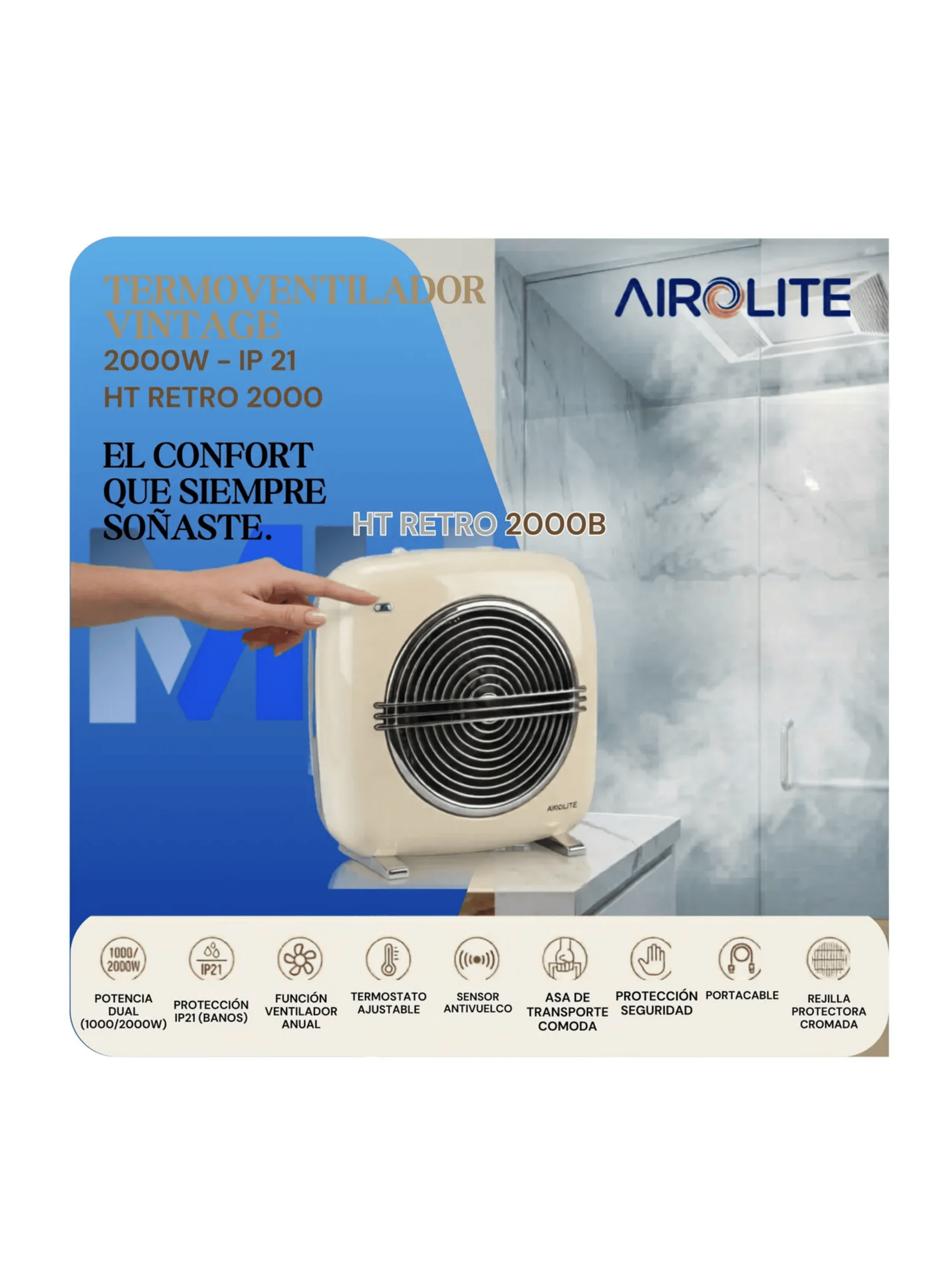 Termoventilador Vintage Ht Retro 2000b Cl sico 2000w Blanco-1