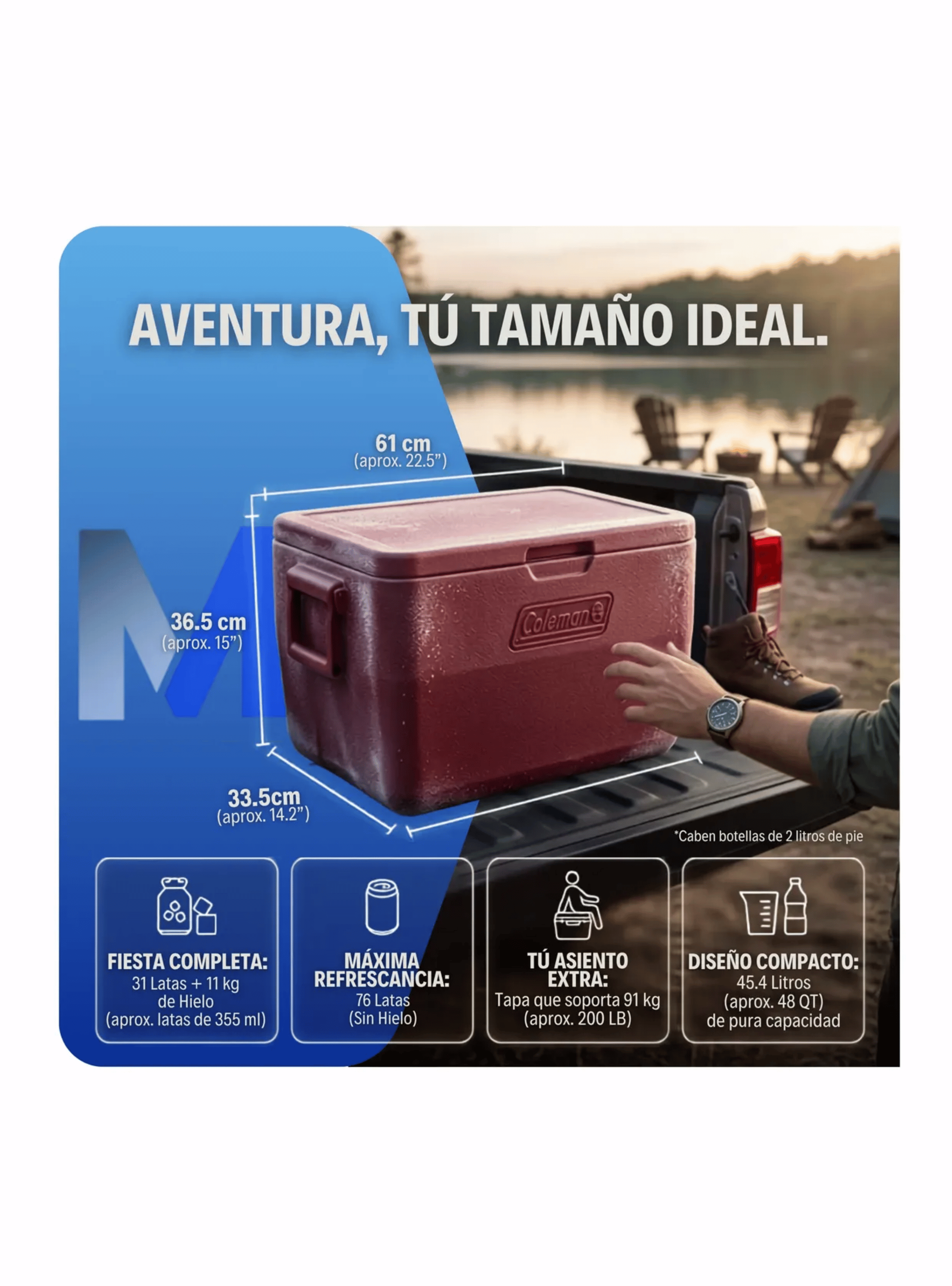 Cooler Coleman Chiller 48 Qt 45 Litros Rojo Azul A Eleccion-3