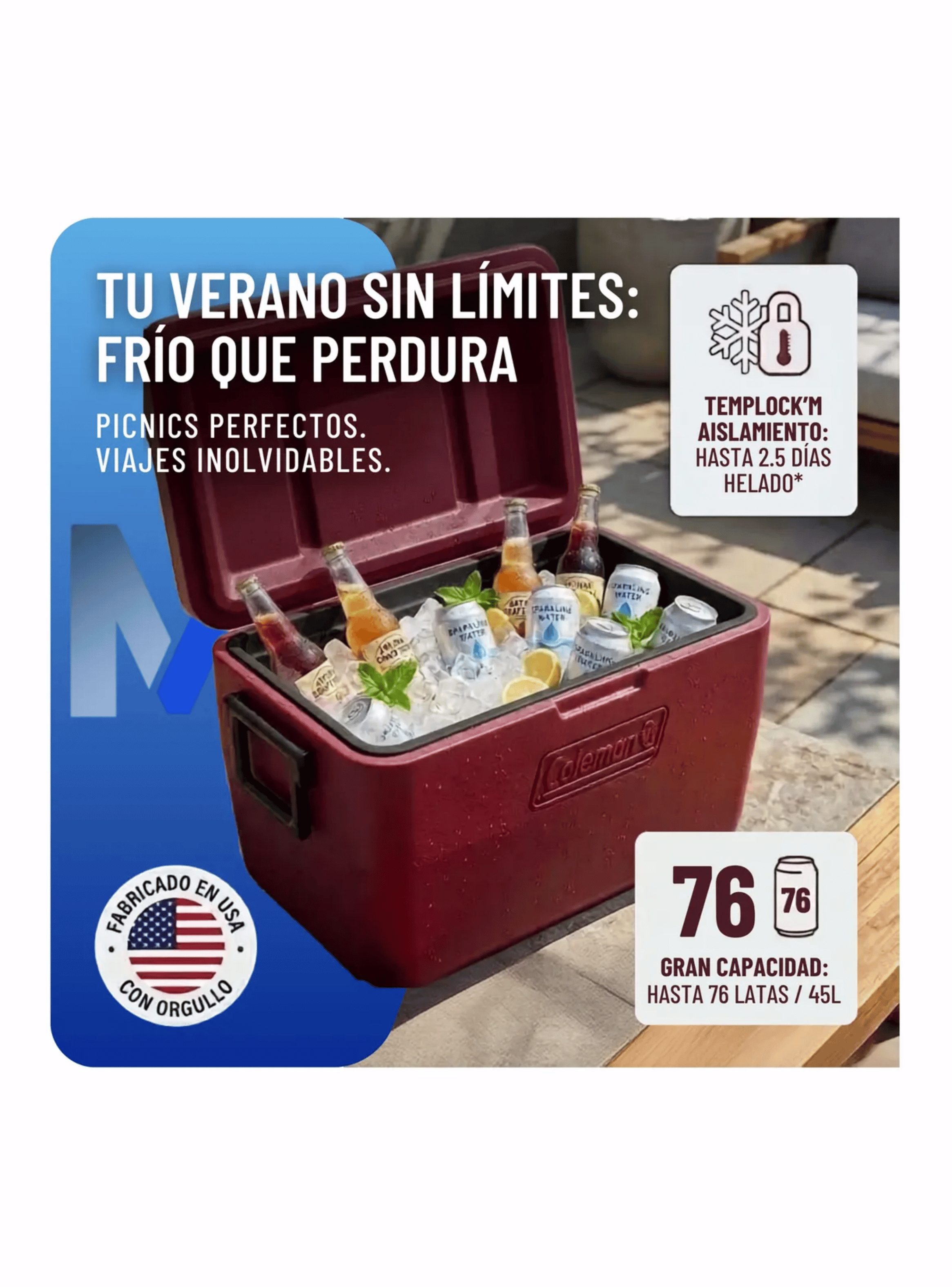 Cooler Coleman Chiller 48 Qt 45 Litros Rojo Azul A Eleccion-5