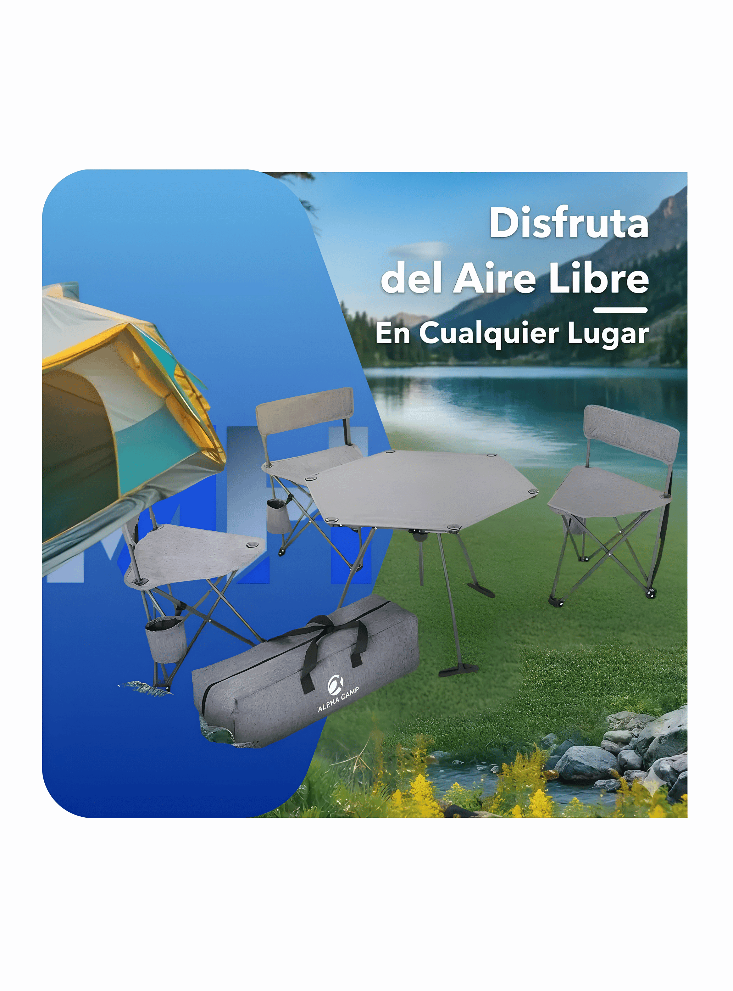 Set Camping Alpes: 3 Sillas Trípode + Mesa Plegable + Bolso-2