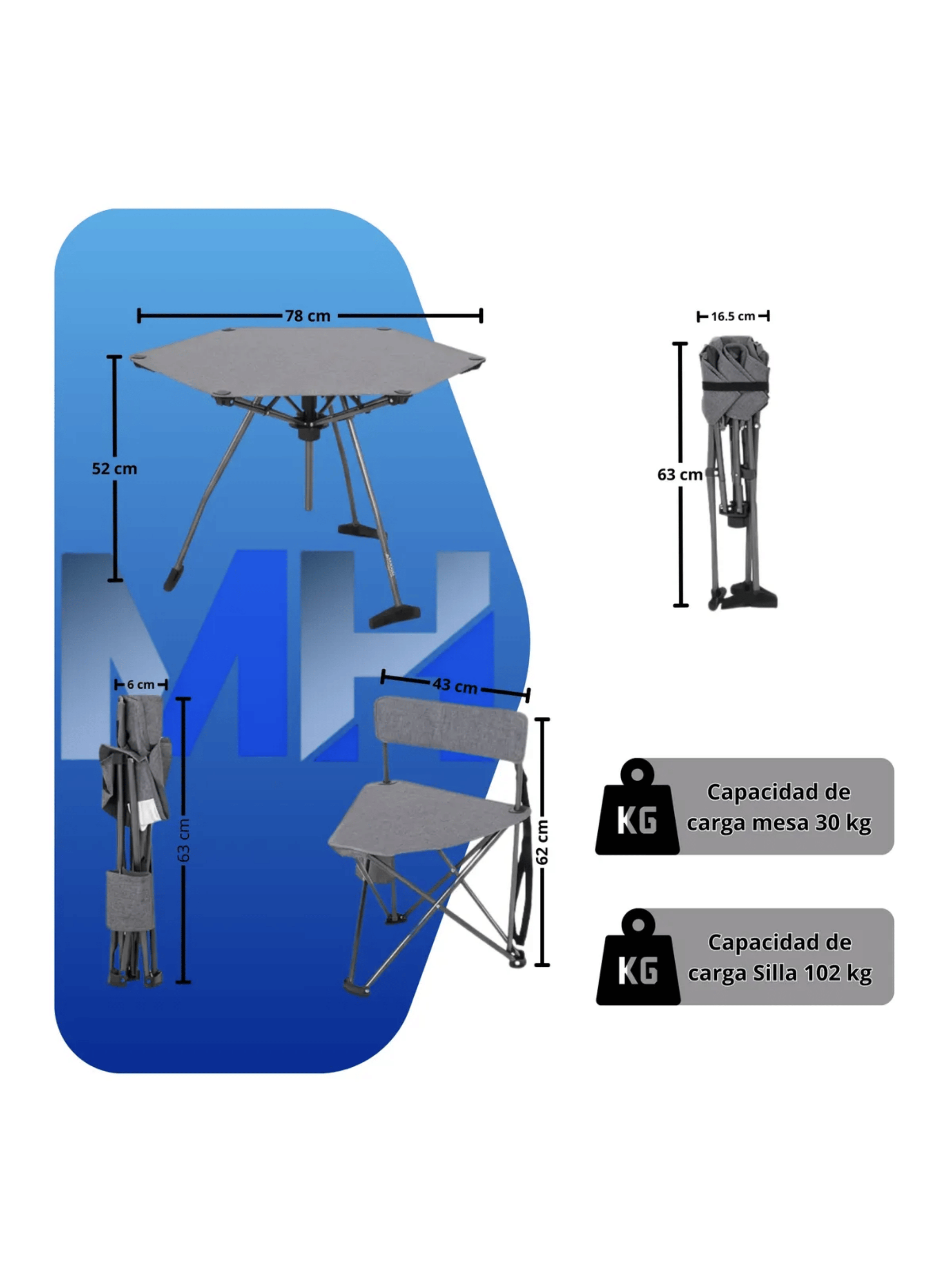 Set Camping Alpes: 3 Sillas Trípode + Mesa Plegable + Bolso-3