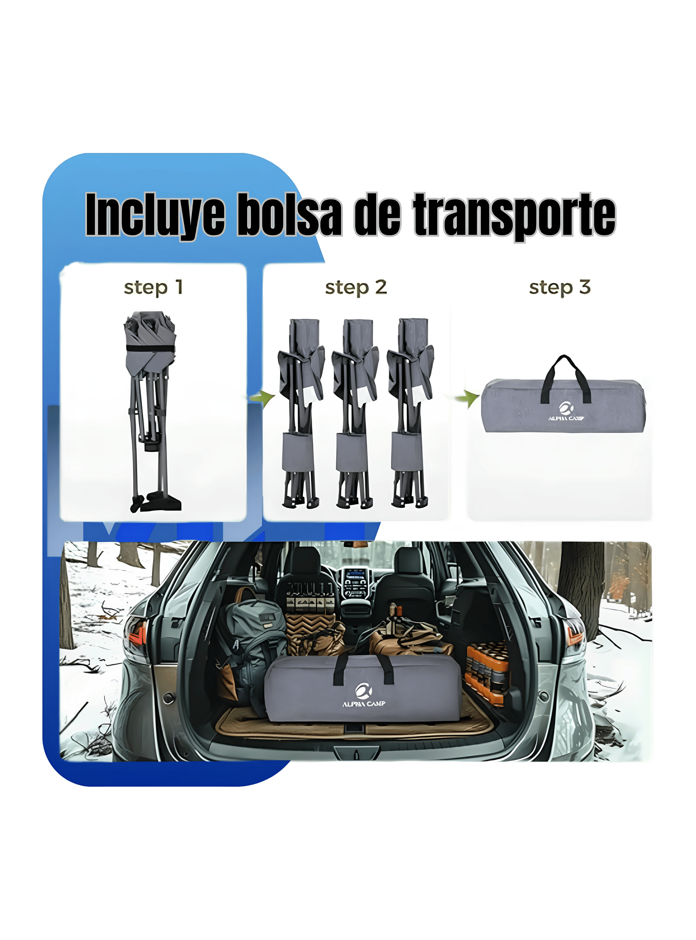 Set Camping Alpes: 3 Sillas Trípode + Mesa Plegable + Bolso-4