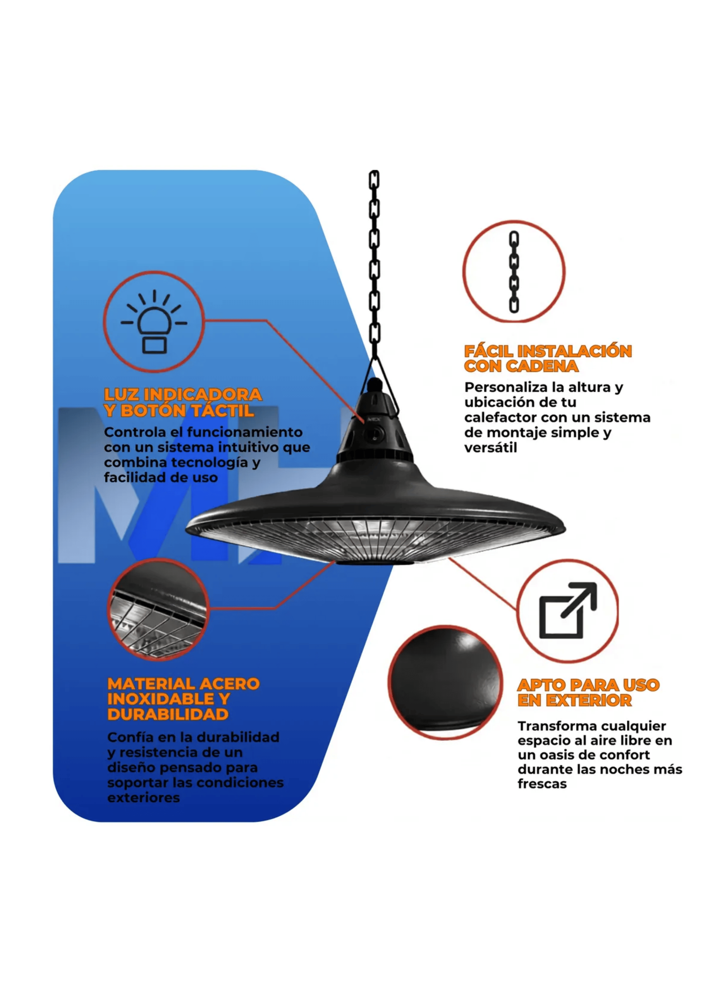 Estufa Terraza Colgante Nex 1300w Exterior Ip65 Control Remo-4