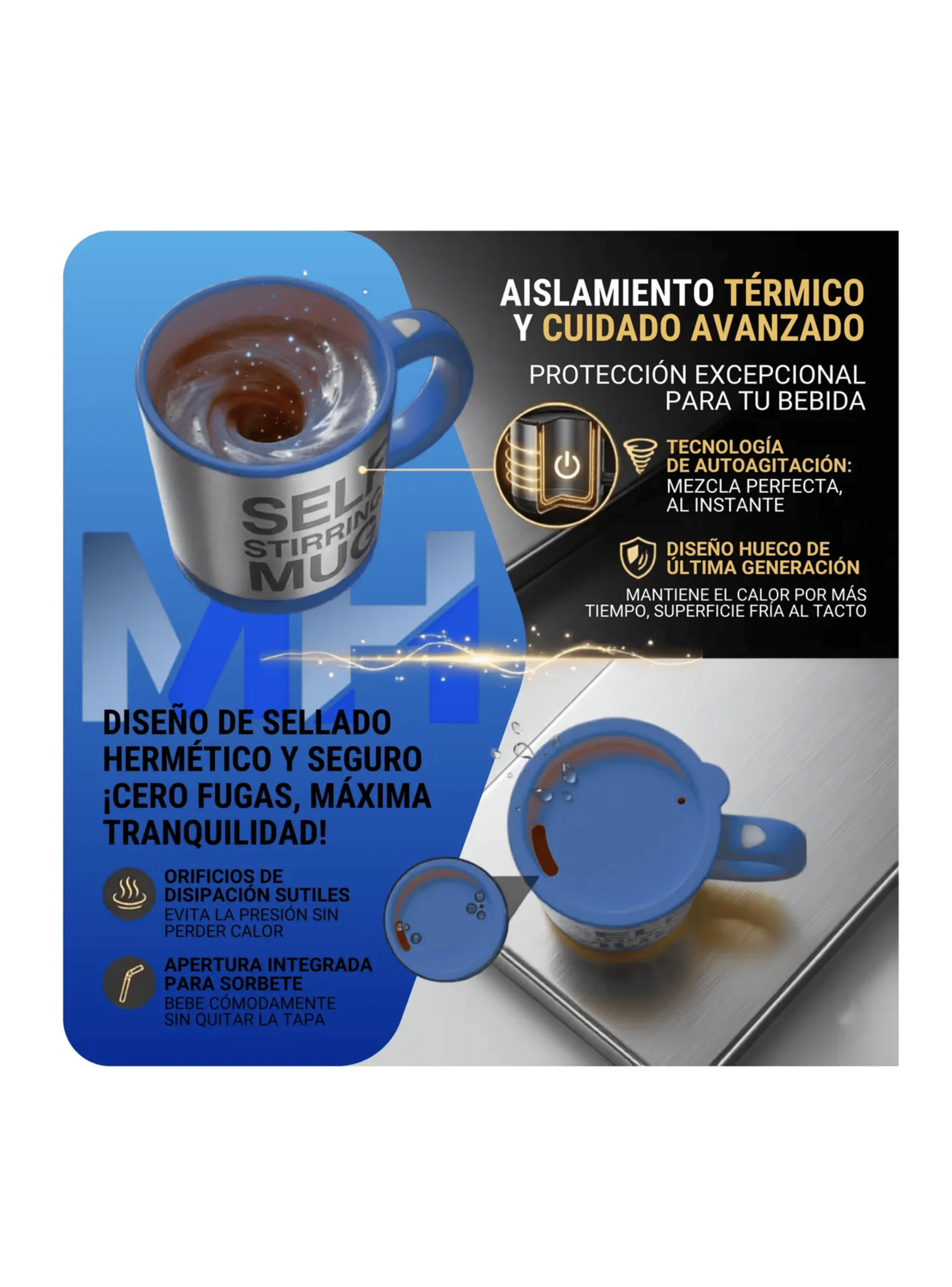 Taza Mezclador Cafe Batido Agitador Electrico Termico 450ml Azul-2