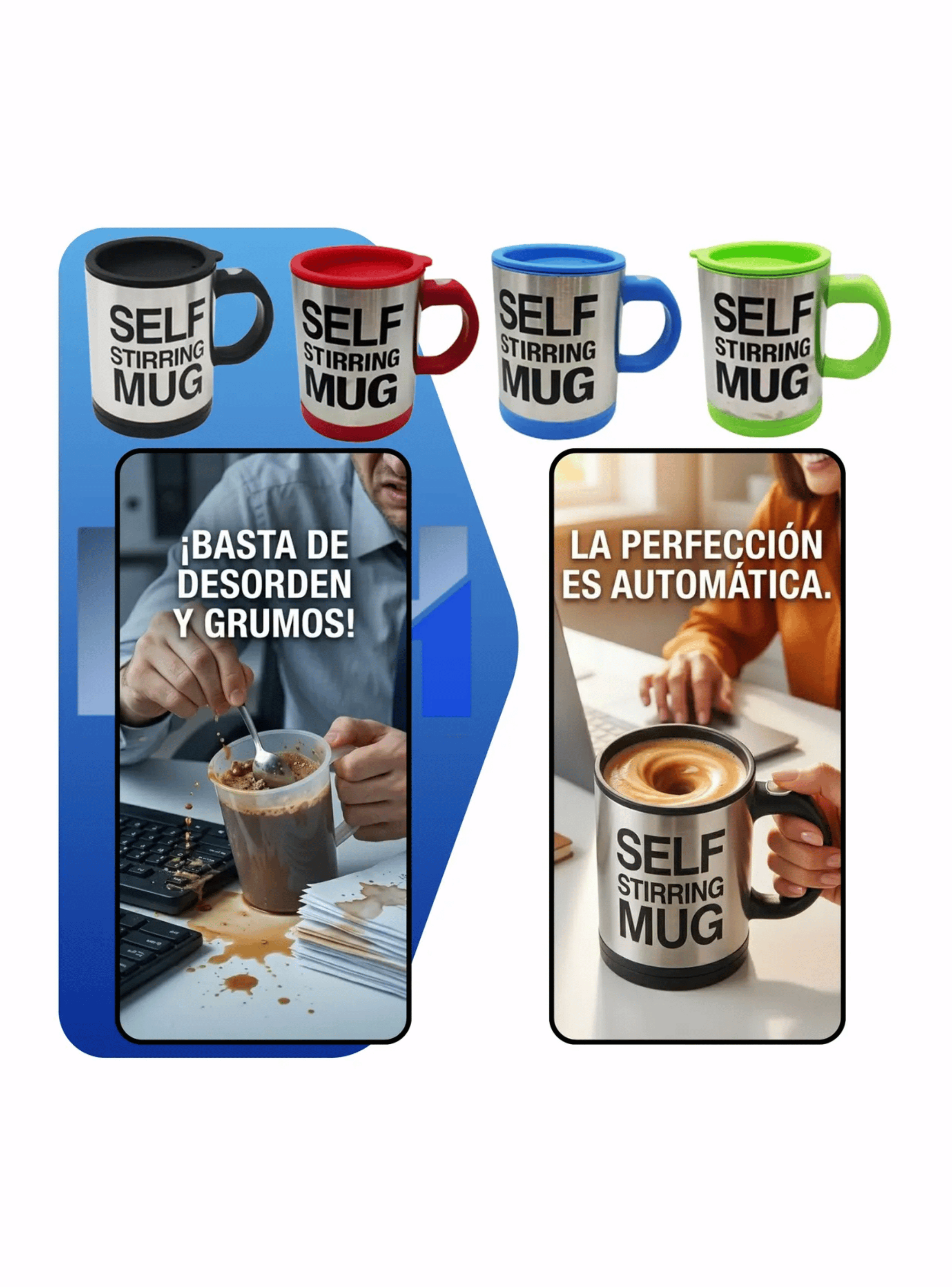 Taza Mezclador Cafe Batido Agitador Electrico Termico 450ml Azul-5