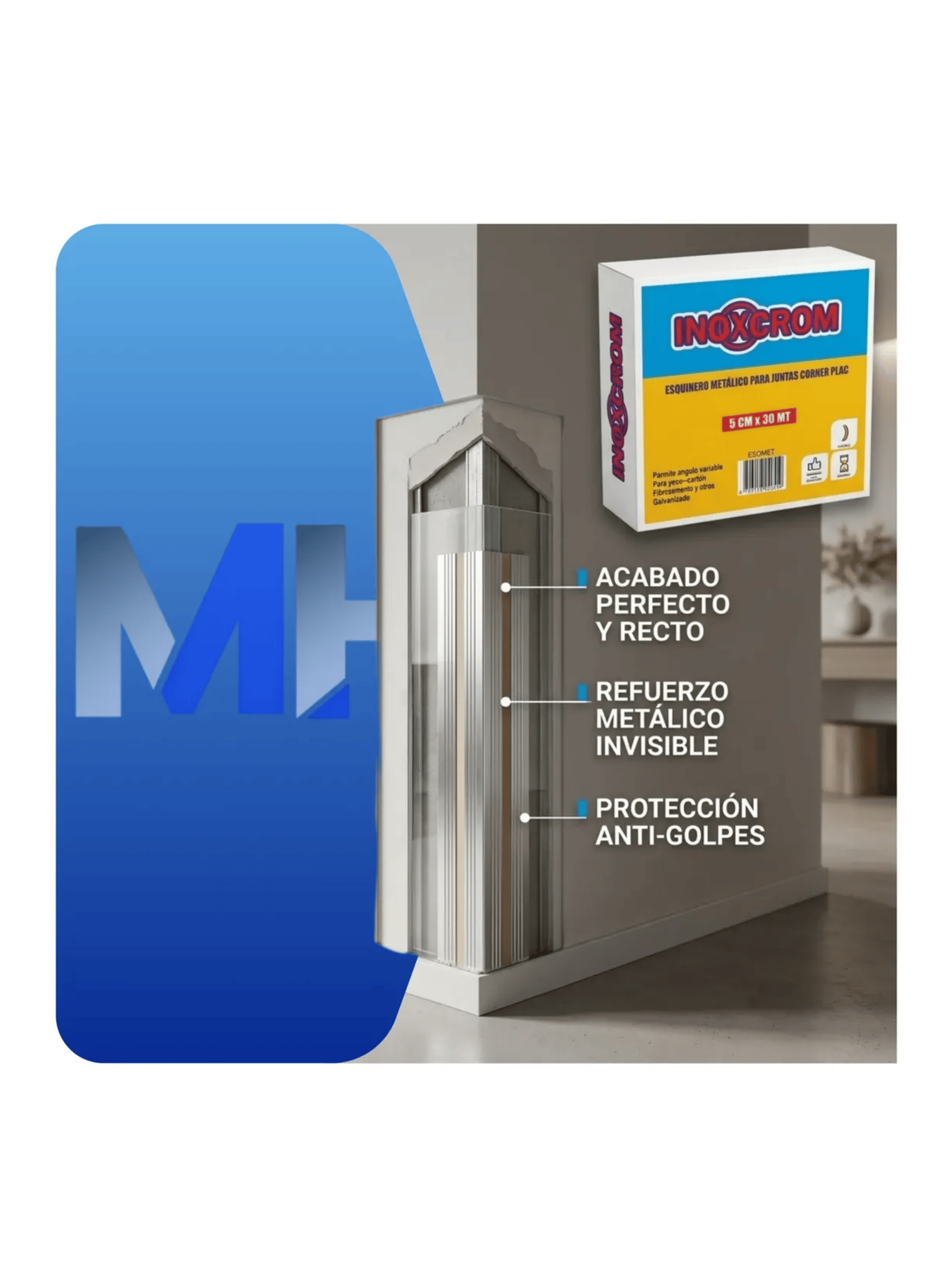 Esquinero Metalico Juntas Corner Plac 5cm X 30mt Inoxcrom-2