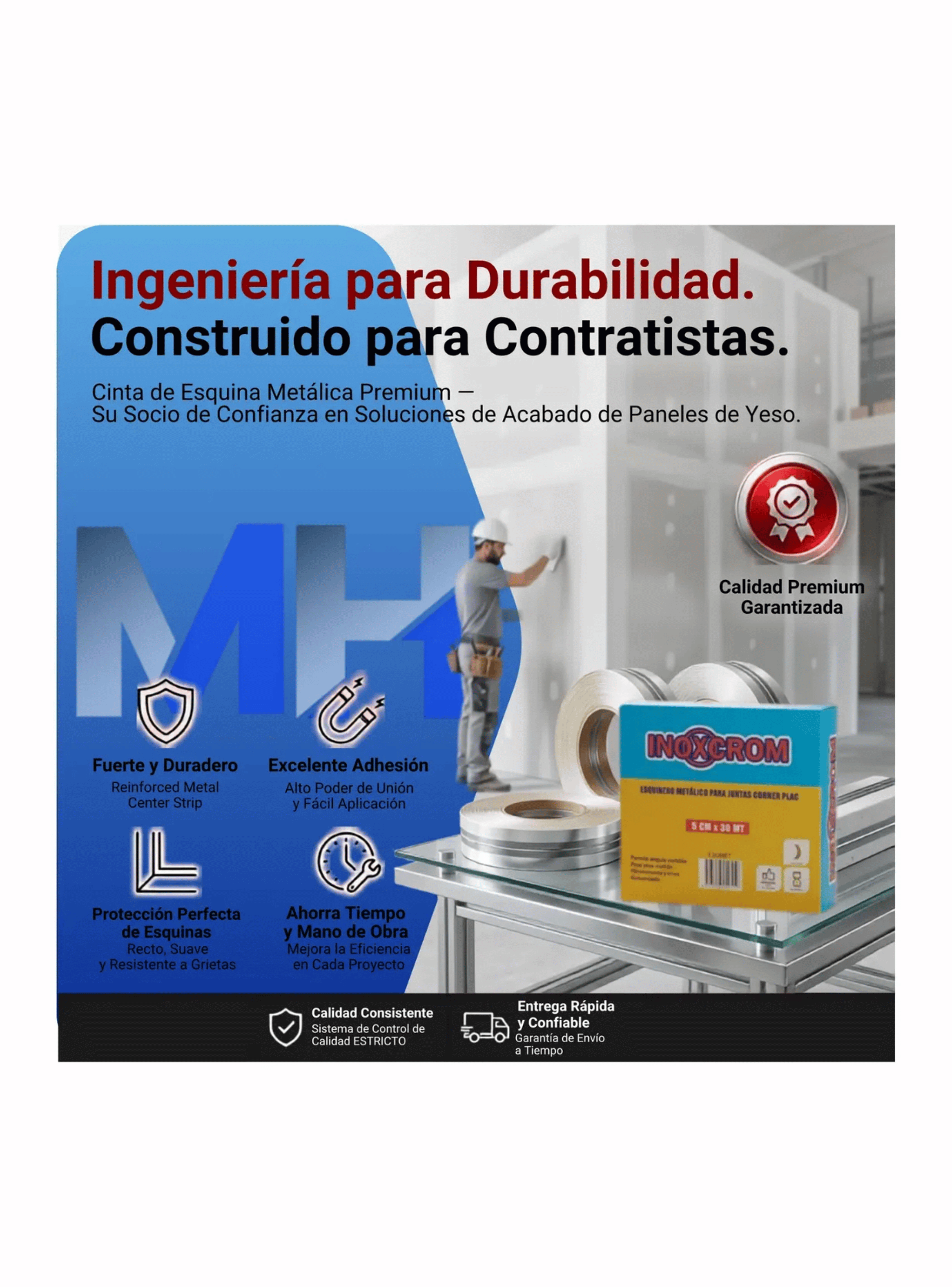 Esquinero Metalico Juntas Corner Plac 5cm X 30mt Inoxcrom-4