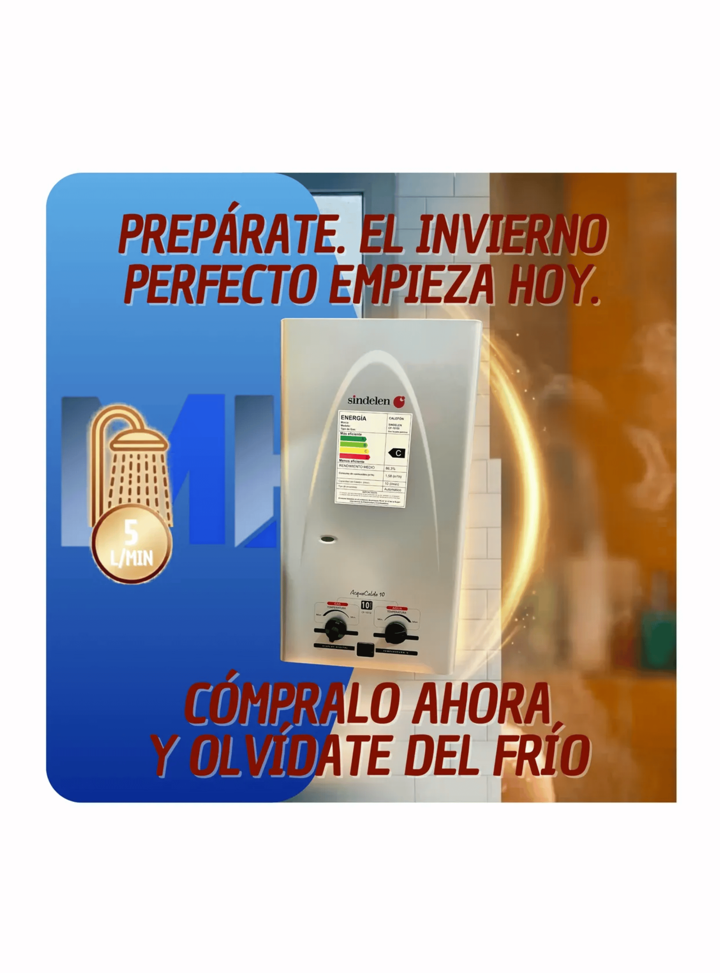 Calefont A Gas Licuado Sindelen 5l Silver Eficiencia Digital-4