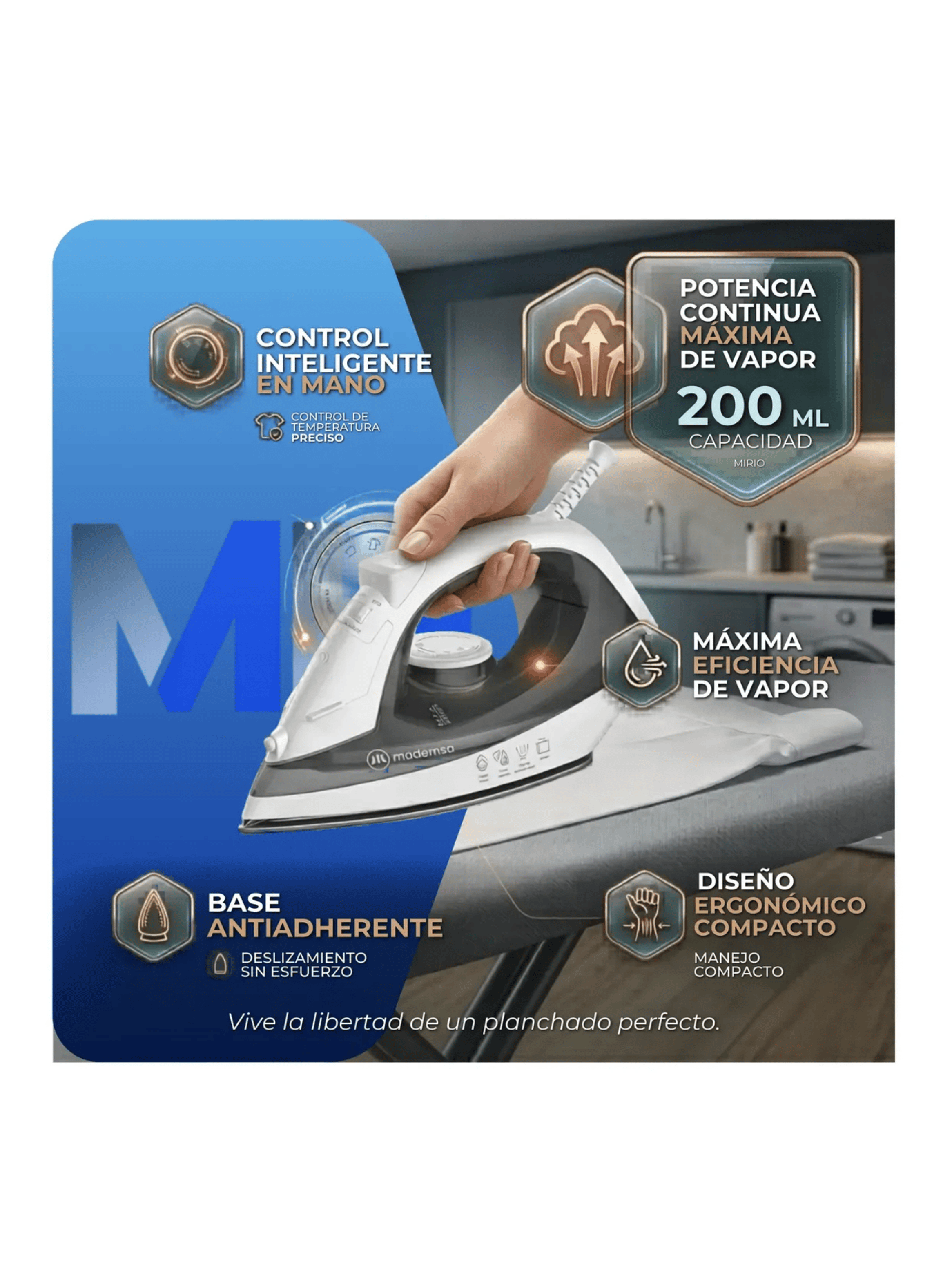 Plancha A Vapor Mademsa Mir10 Base Antiadherente 200ml-1