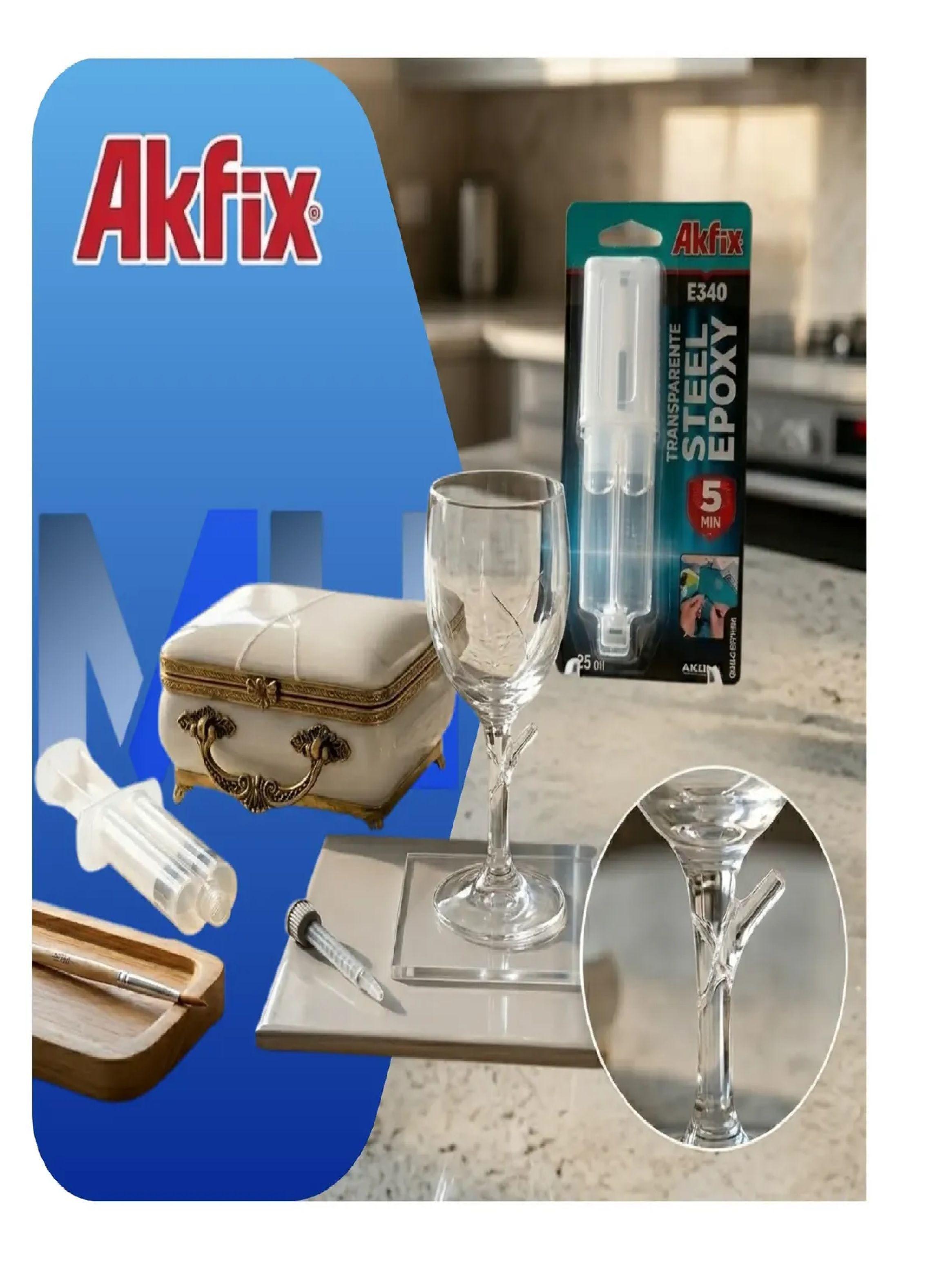Caja 12 Adhesivo Epoxi Multiuso Akfix E340 Jeringa 25ml Pro-4
