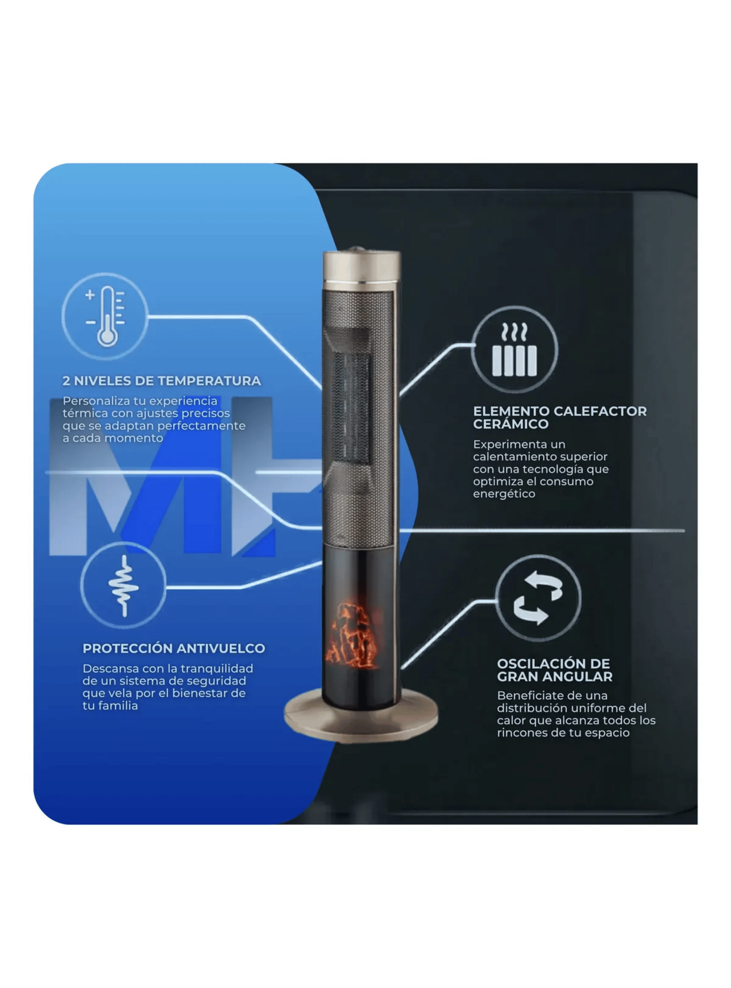 Estufa Torre Nex 2000w Efecto Chimenea Exterior E Interior-2