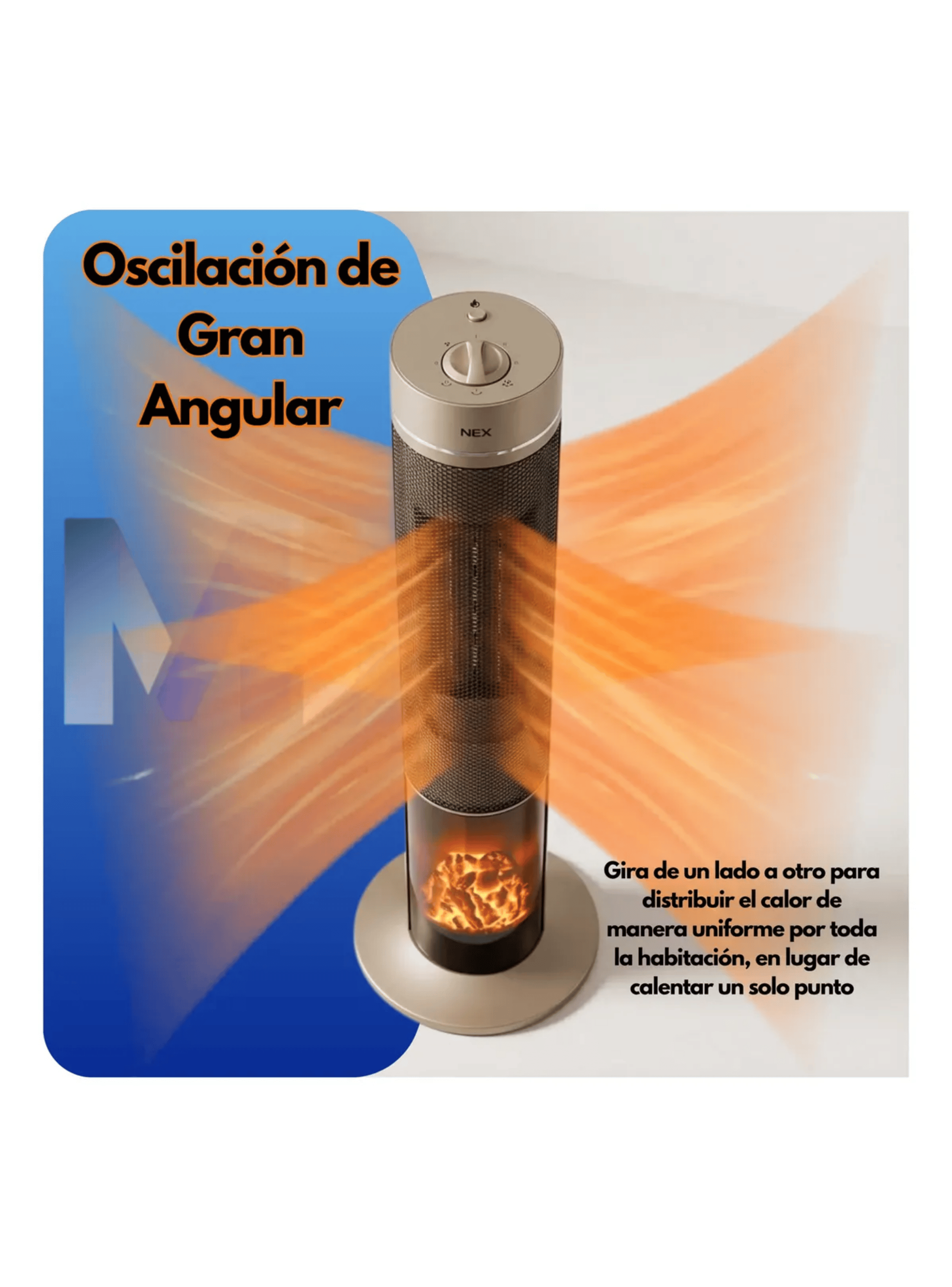 Estufa Torre Nex 2000w Efecto Chimenea Exterior E Interior-4