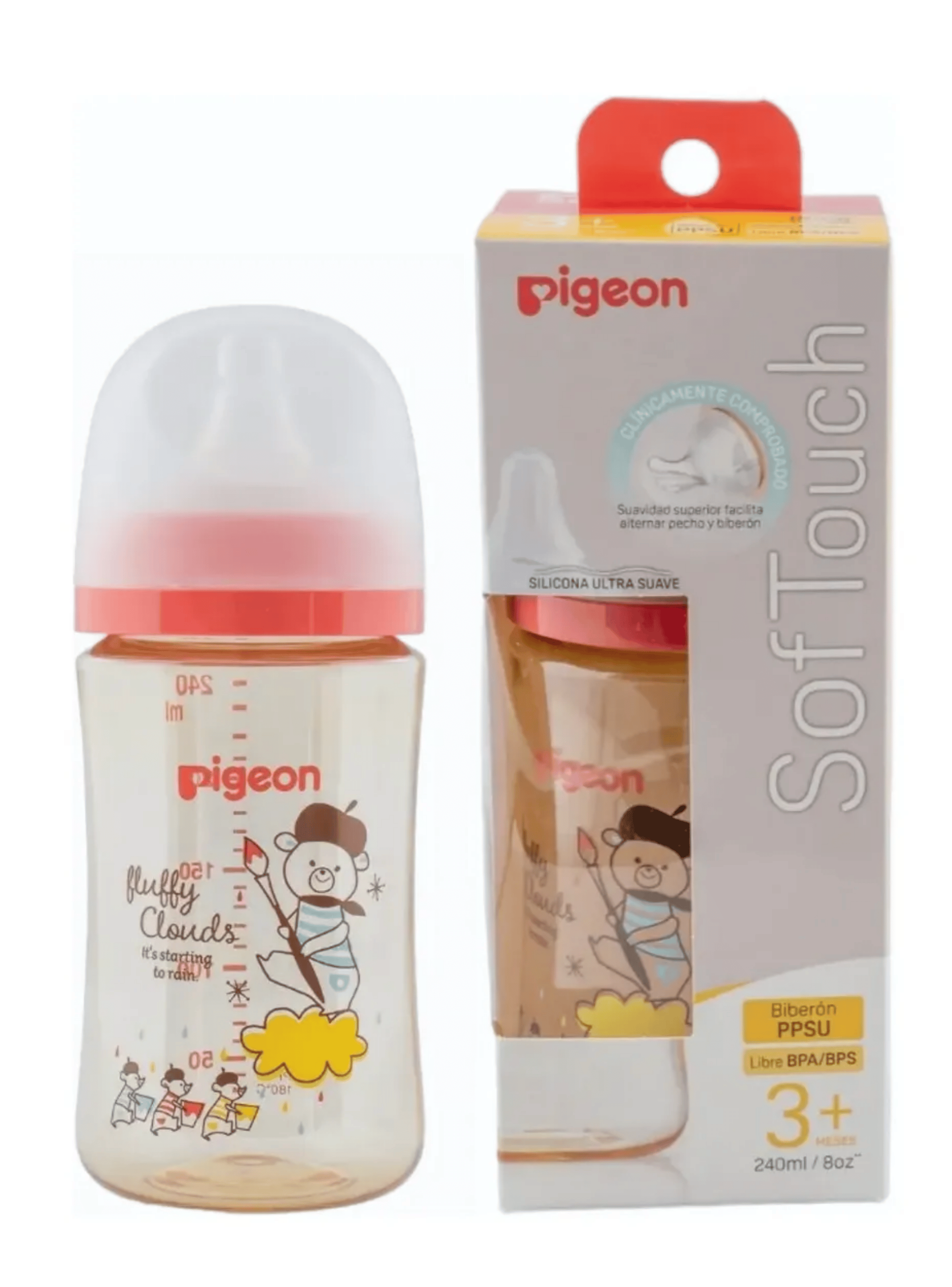 Biber n mamadera Softouch Pigeon Ppsu 240ml Dise o Anticolico Rosa-0