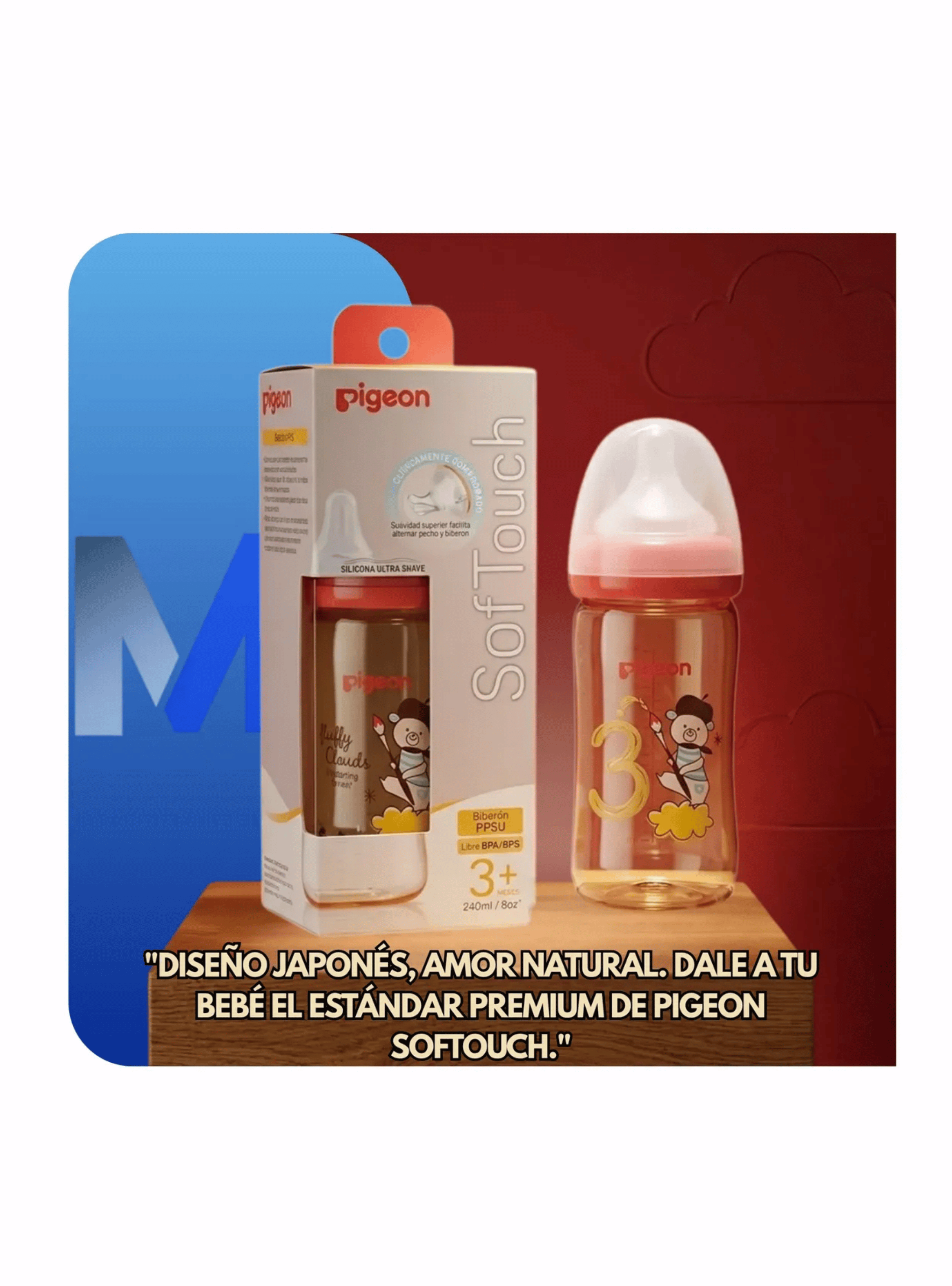 Biber n mamadera Softouch Pigeon Ppsu 240ml Dise o Anticolico Rosa-5