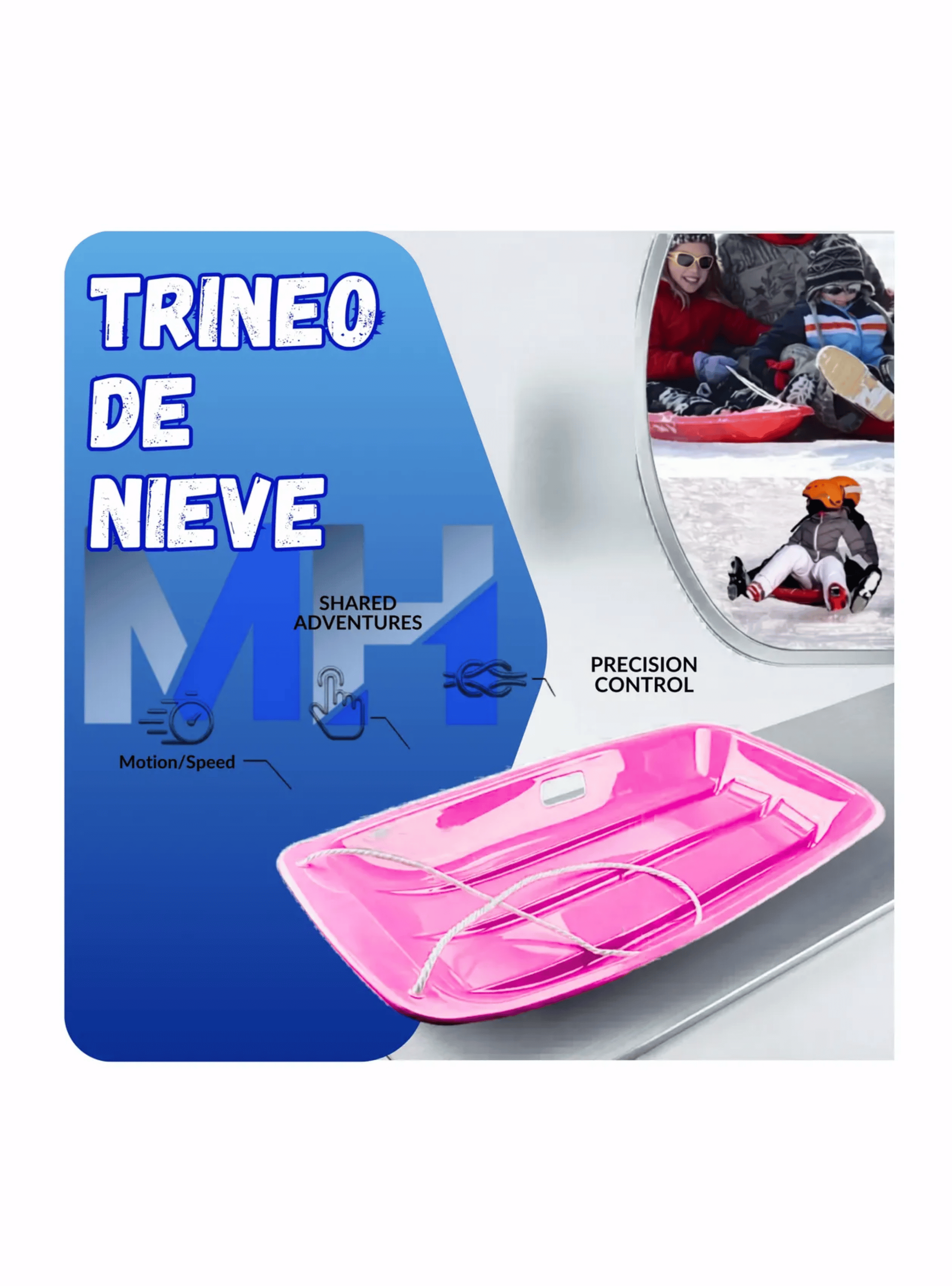 Trineo De Nieve Pl stico Con Cuerda 88cm Color Rosa-1