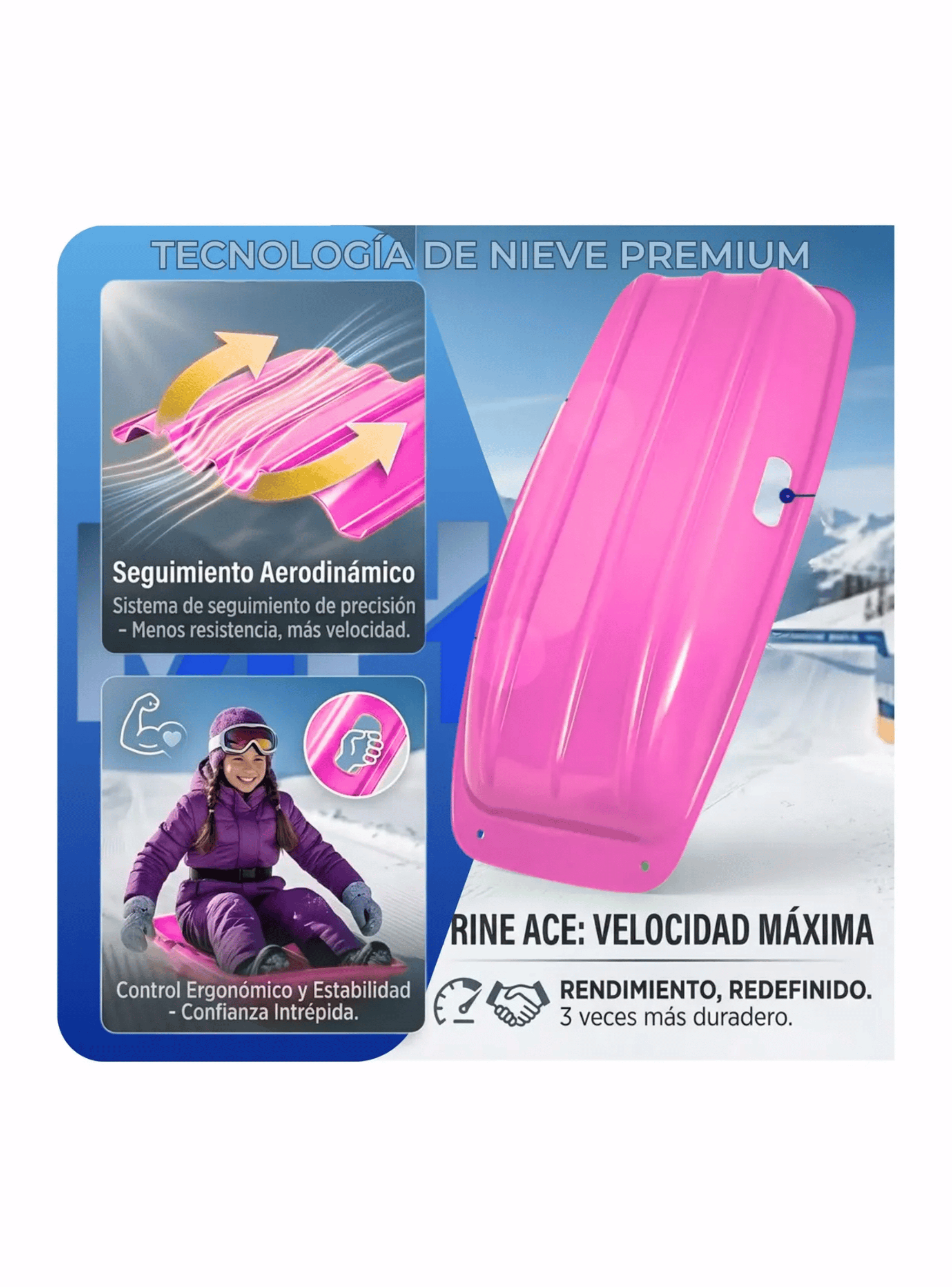 Trineo De Nieve Pl stico Con Cuerda 88cm Color Rosa-2