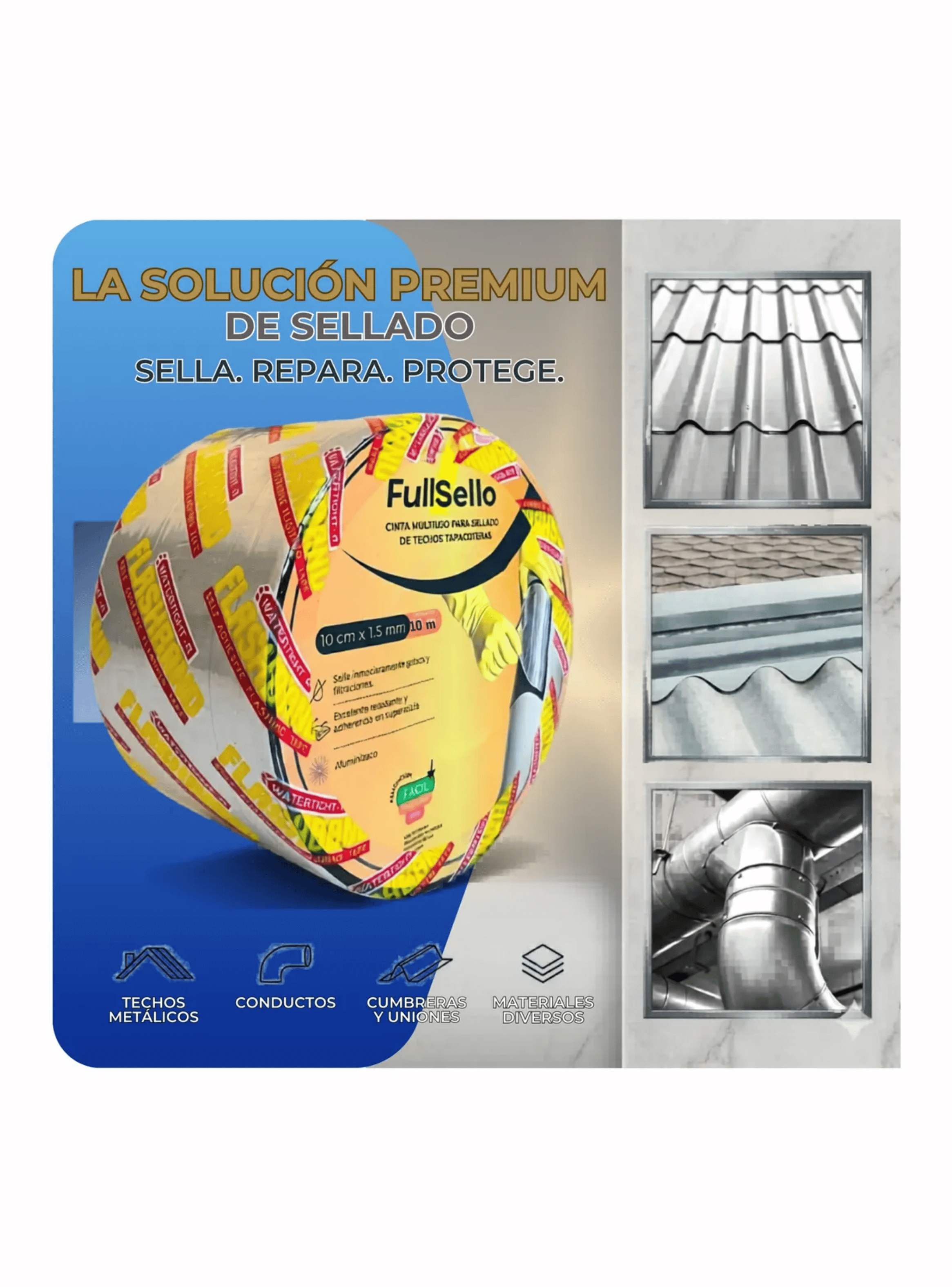 Cinta Tapagotera Asf ltica Aluminizada 10cmx10mt Impermeable-1