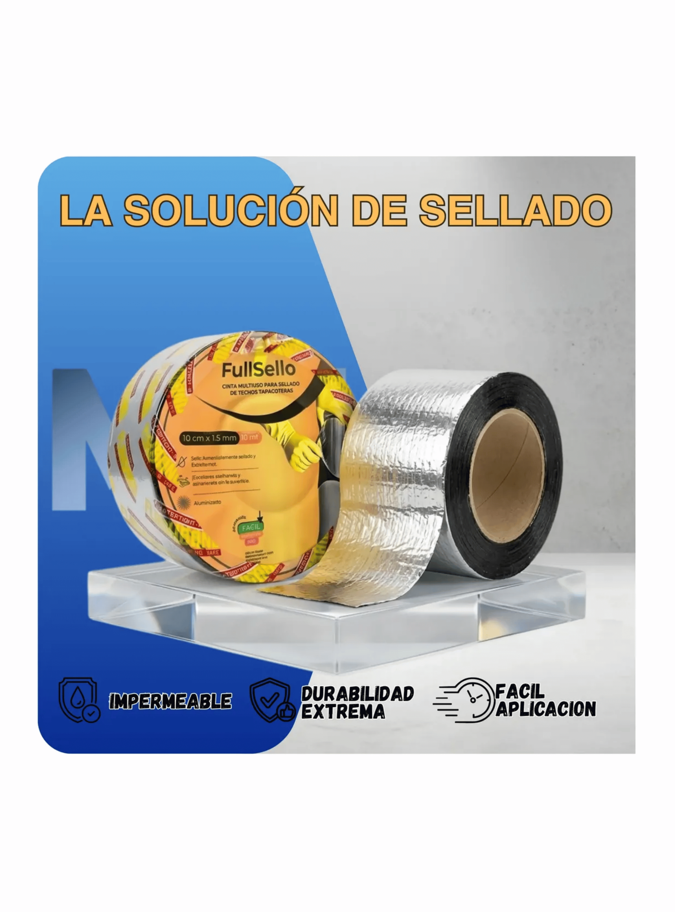 Cinta Tapagotera Asf ltica Aluminizada 10cmx10mt Impermeable-4