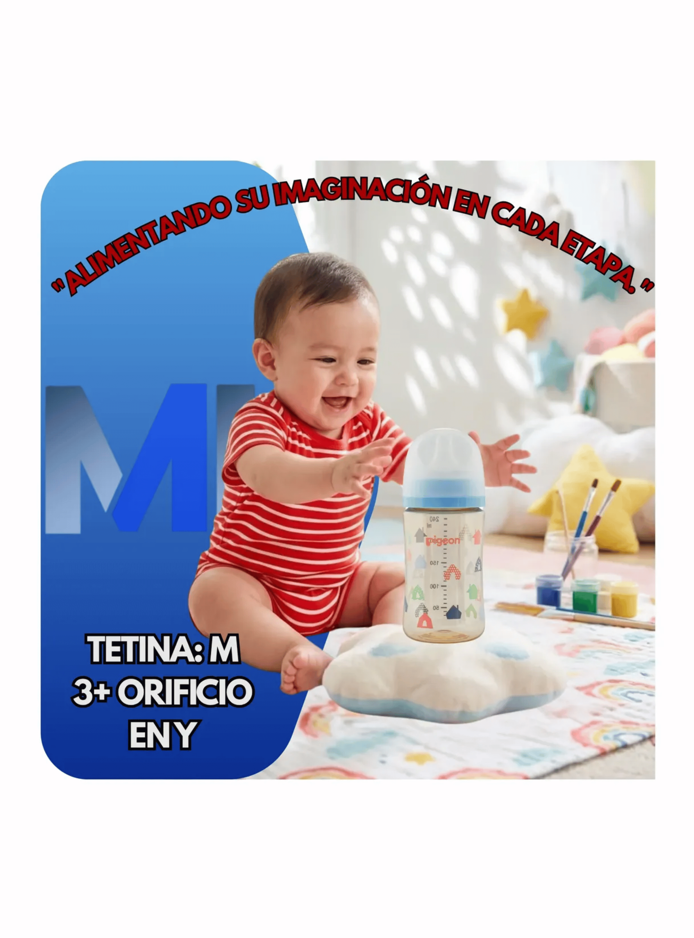Biberon mamadera Softouch Pigeon Ppsu 240ml Diseño Anticolico Azul Claro-2