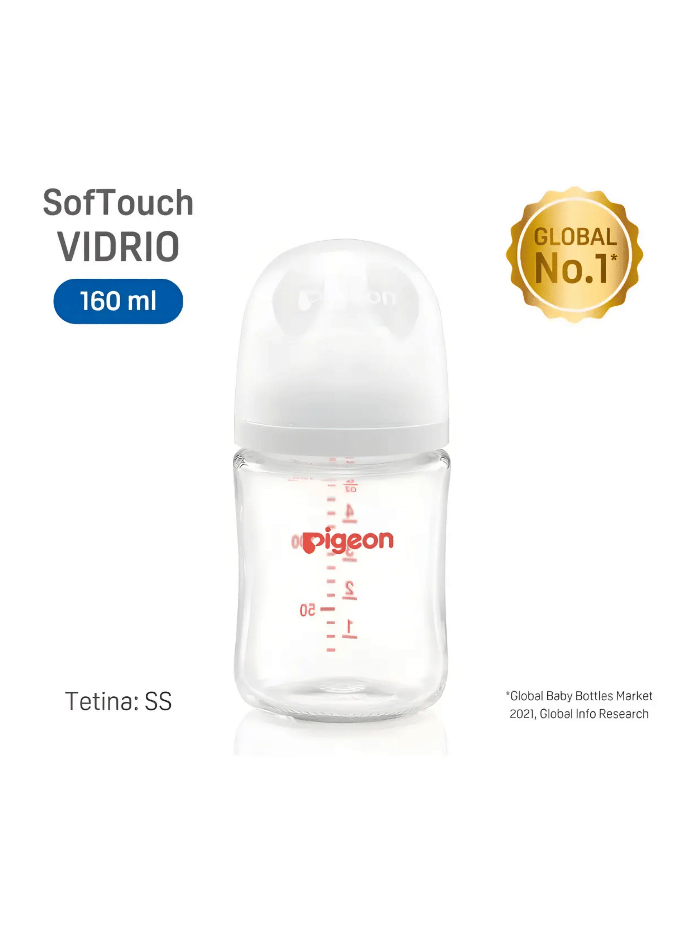Biberón de Vidrio Pigeon SofTouch 160 ml Anticólicos con Tetina Flujo Lento-6
