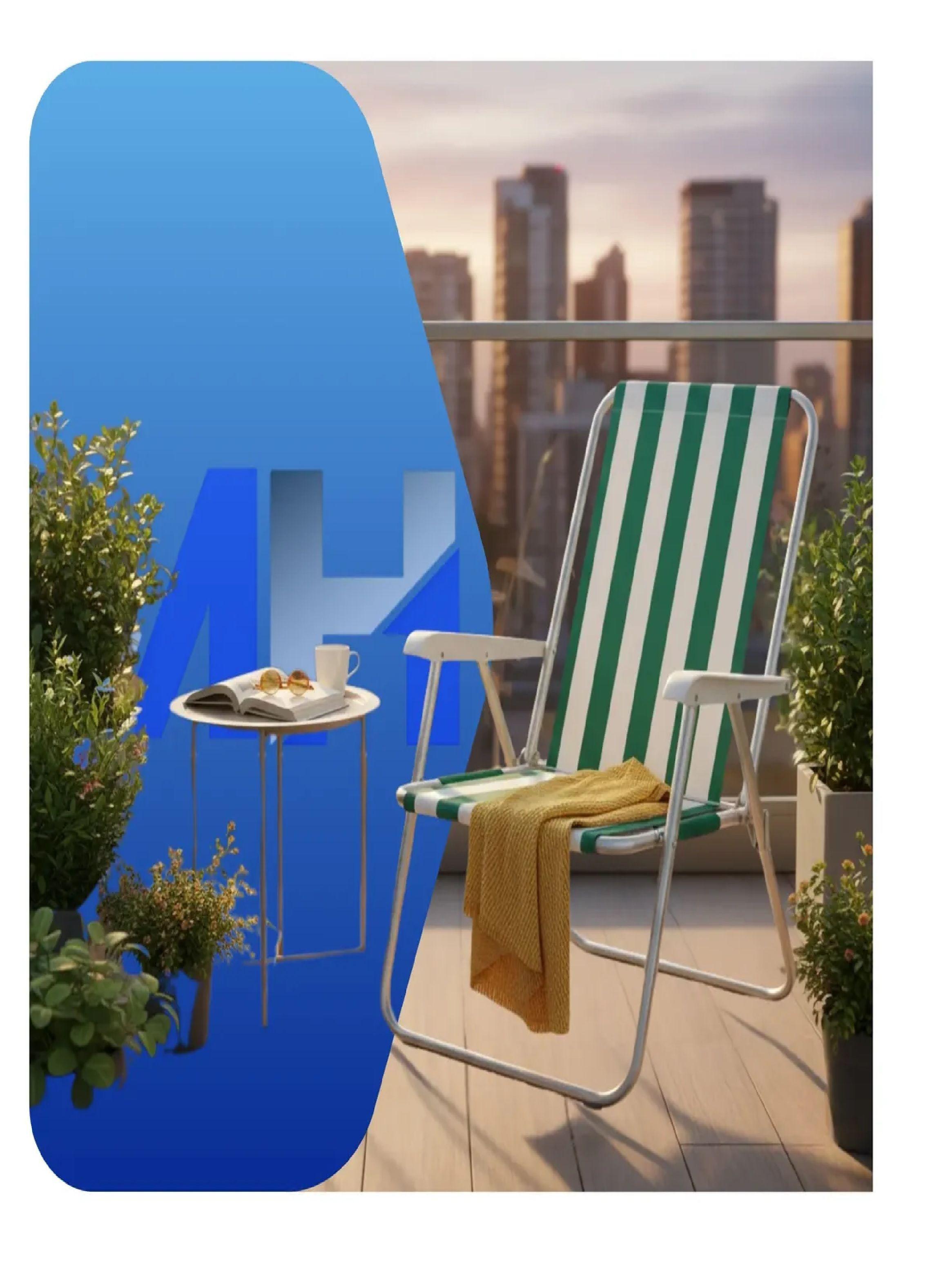 Silla Camping Plegable Playa Piscina Portatil Con Apoyabrazo Verde-Blanco-5