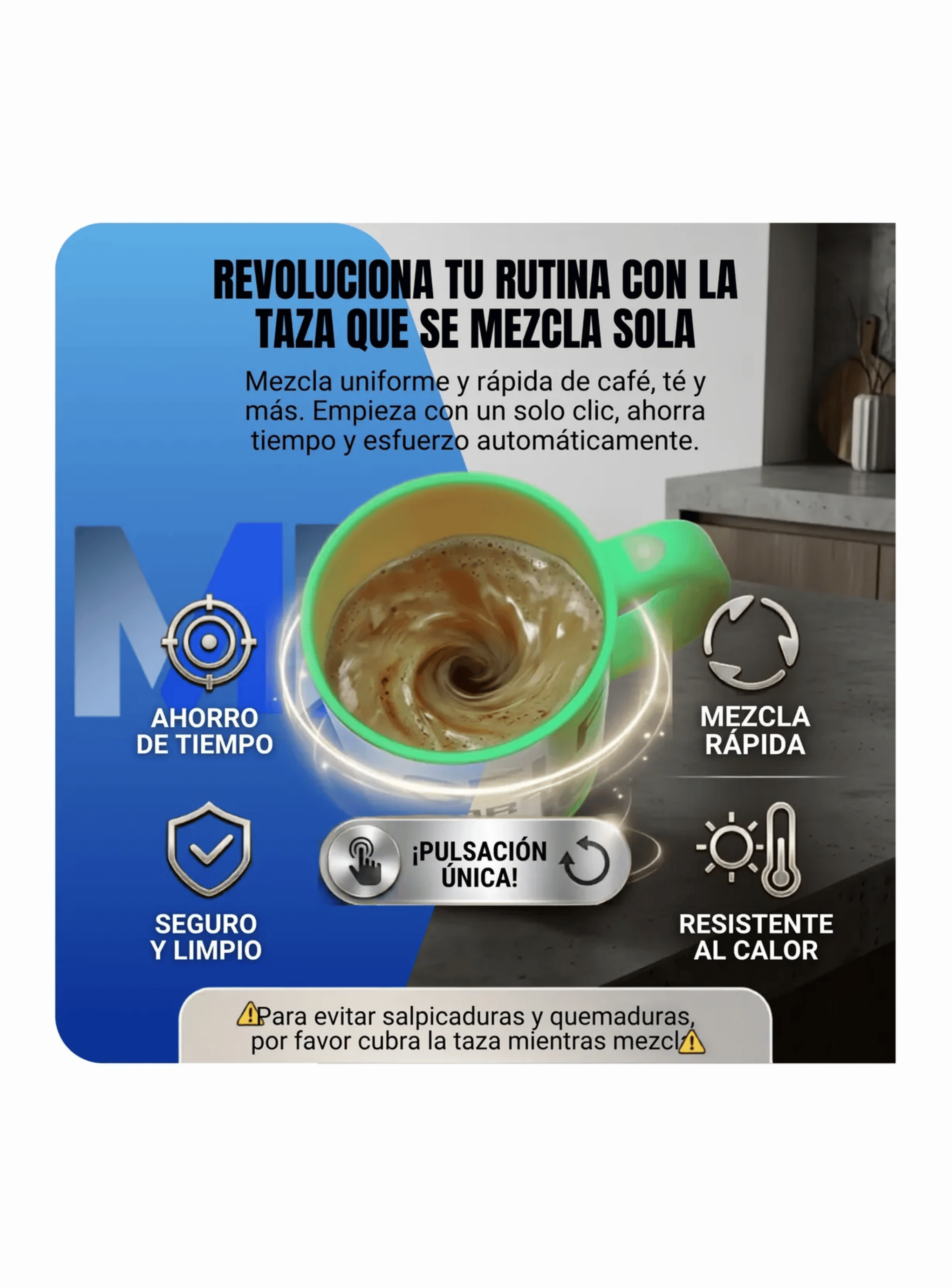 Taza Mezclador Cafe Batido Agitador Electrico Termico 450ml Verde-2