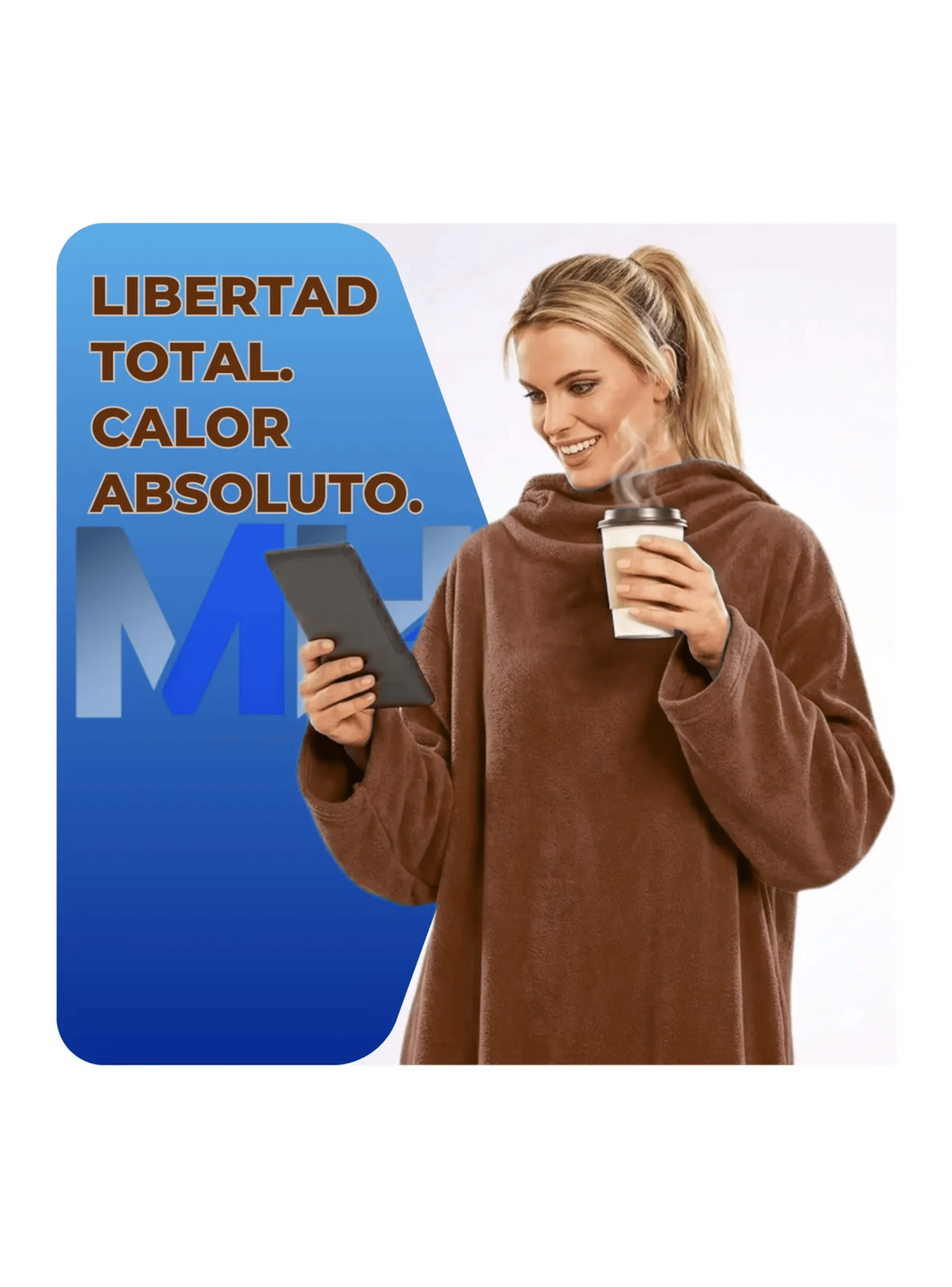 Manta Polar Con Mangas Frazada Vestible Invierno 180x130cm Marron-3