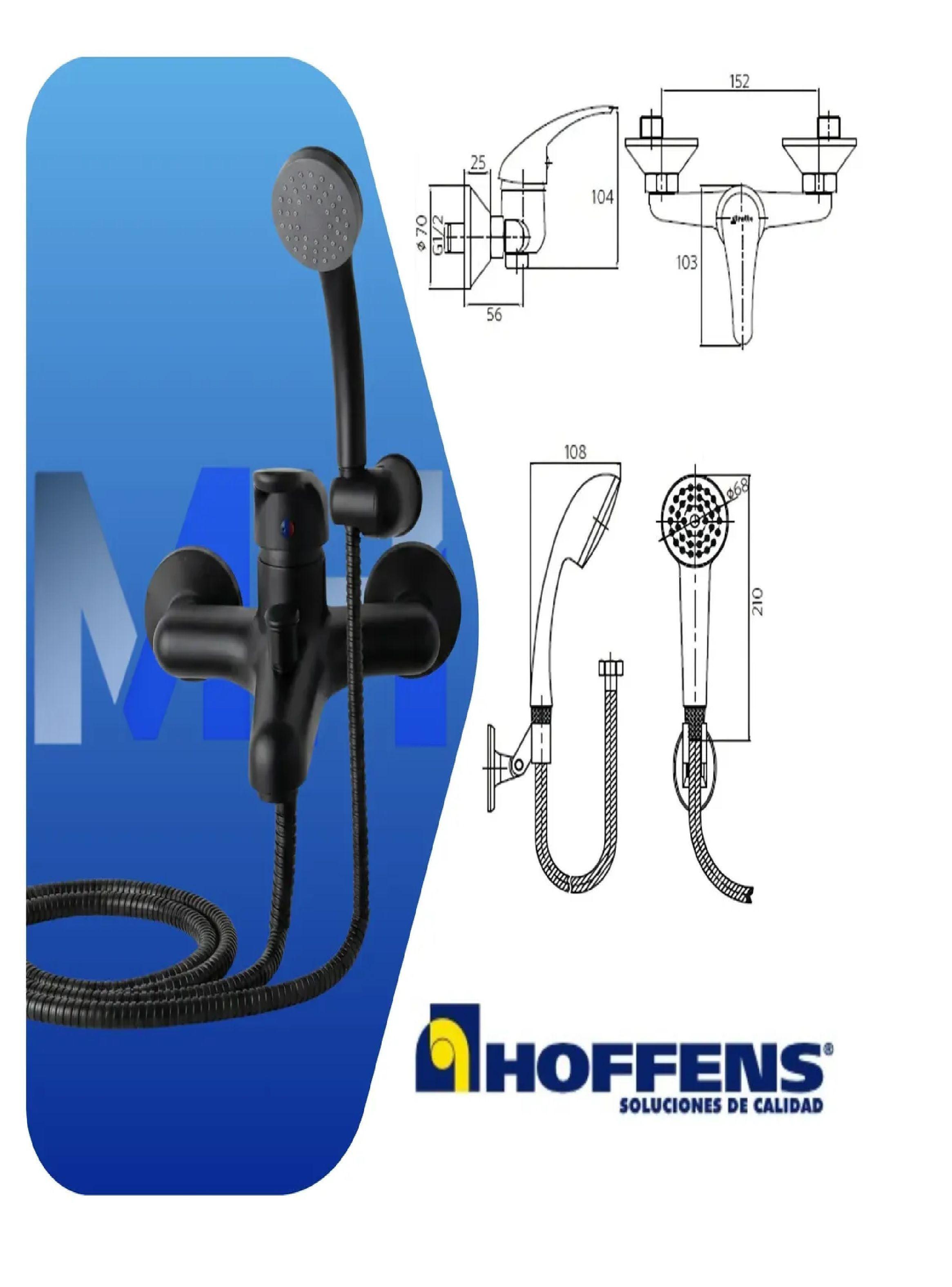 Monomando Tina Ducha Negro Mate Hoffens Allegra+kit Completo-3