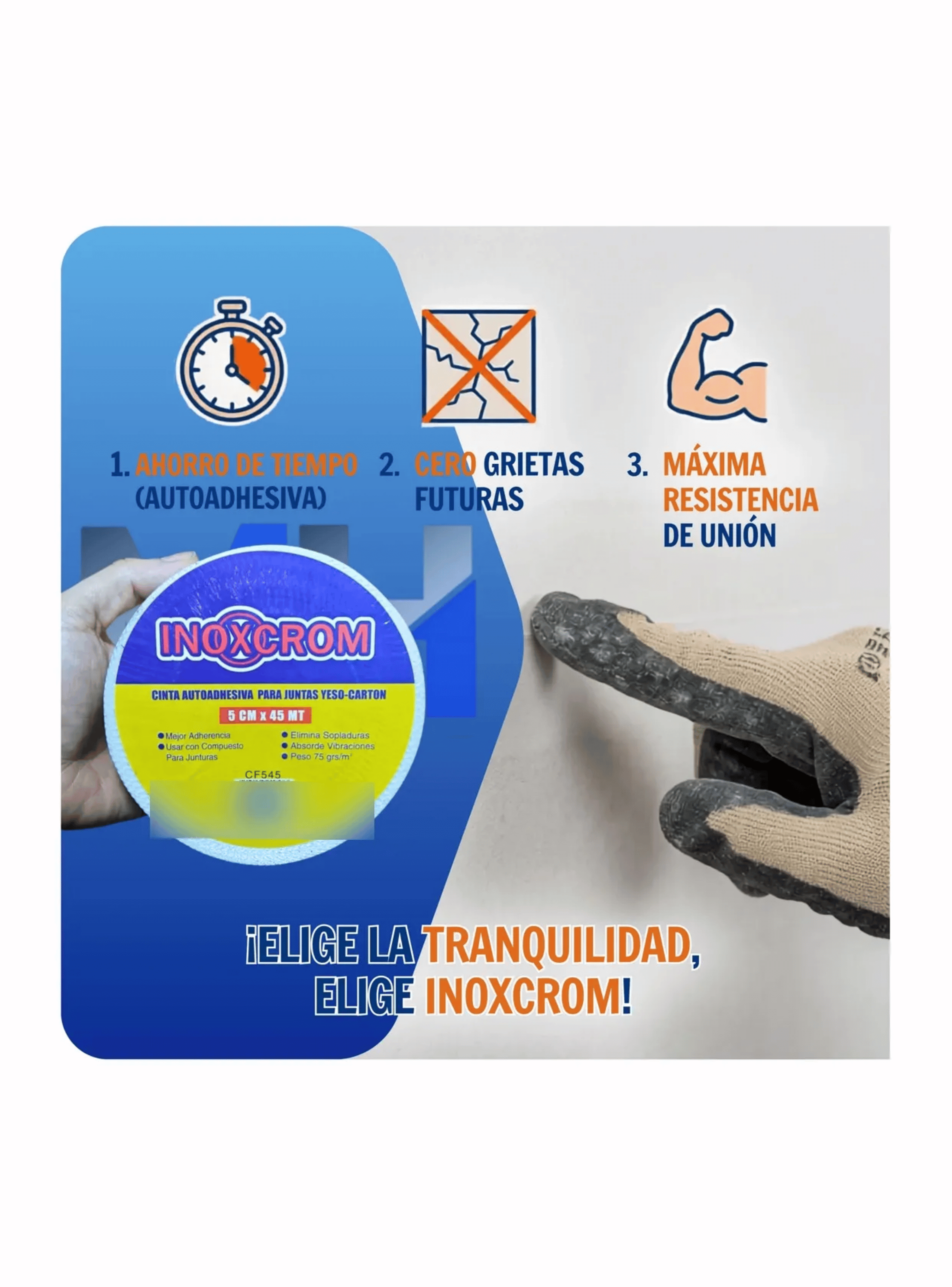 Cinta Fibra De Vidrio Juntas Yeso Carton Autoadhesiva 45mt-5
