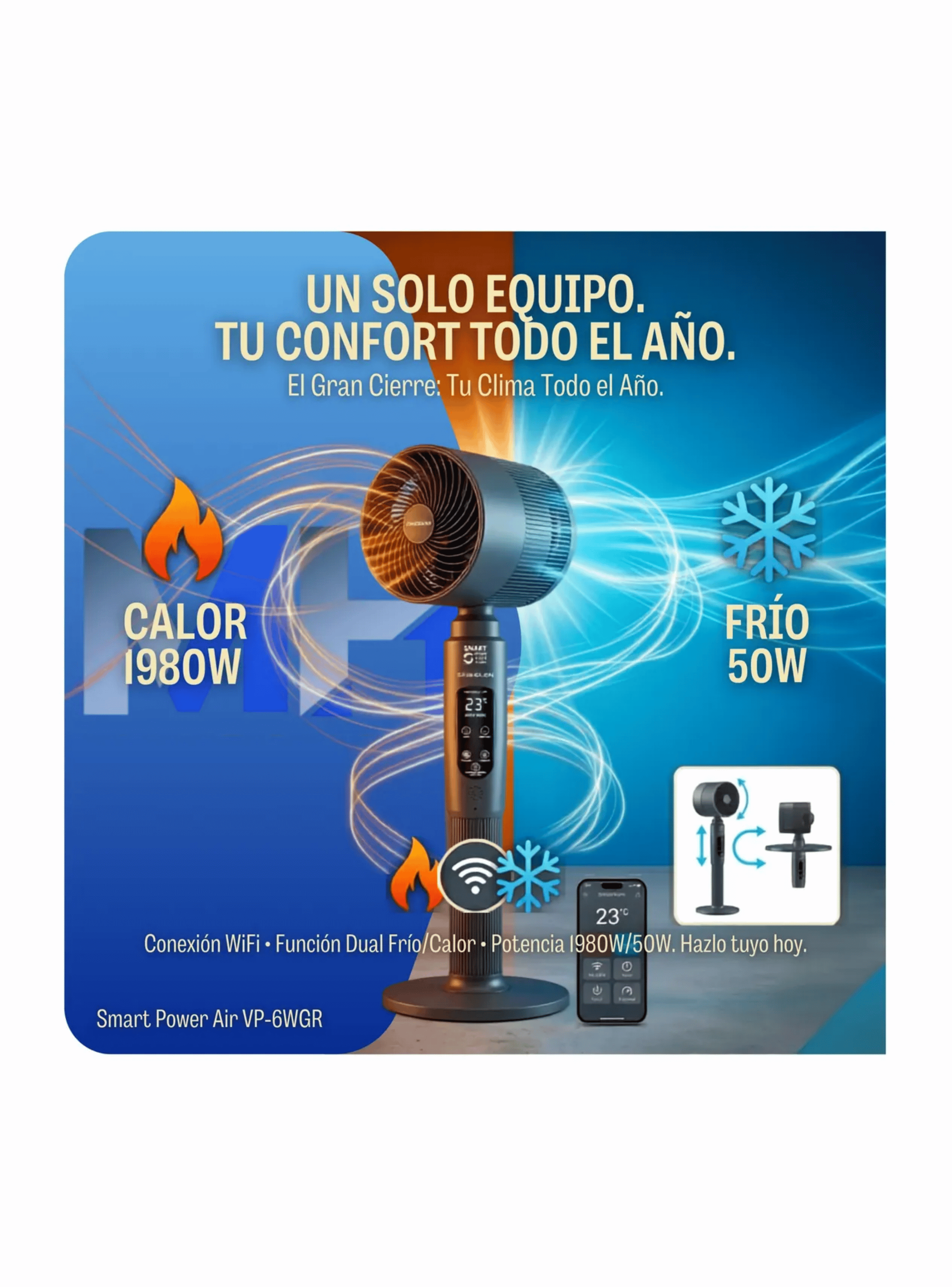 Ventilador Calefactor Pedestal Sindelen Vp 6wgr 2 En 1 50w-2