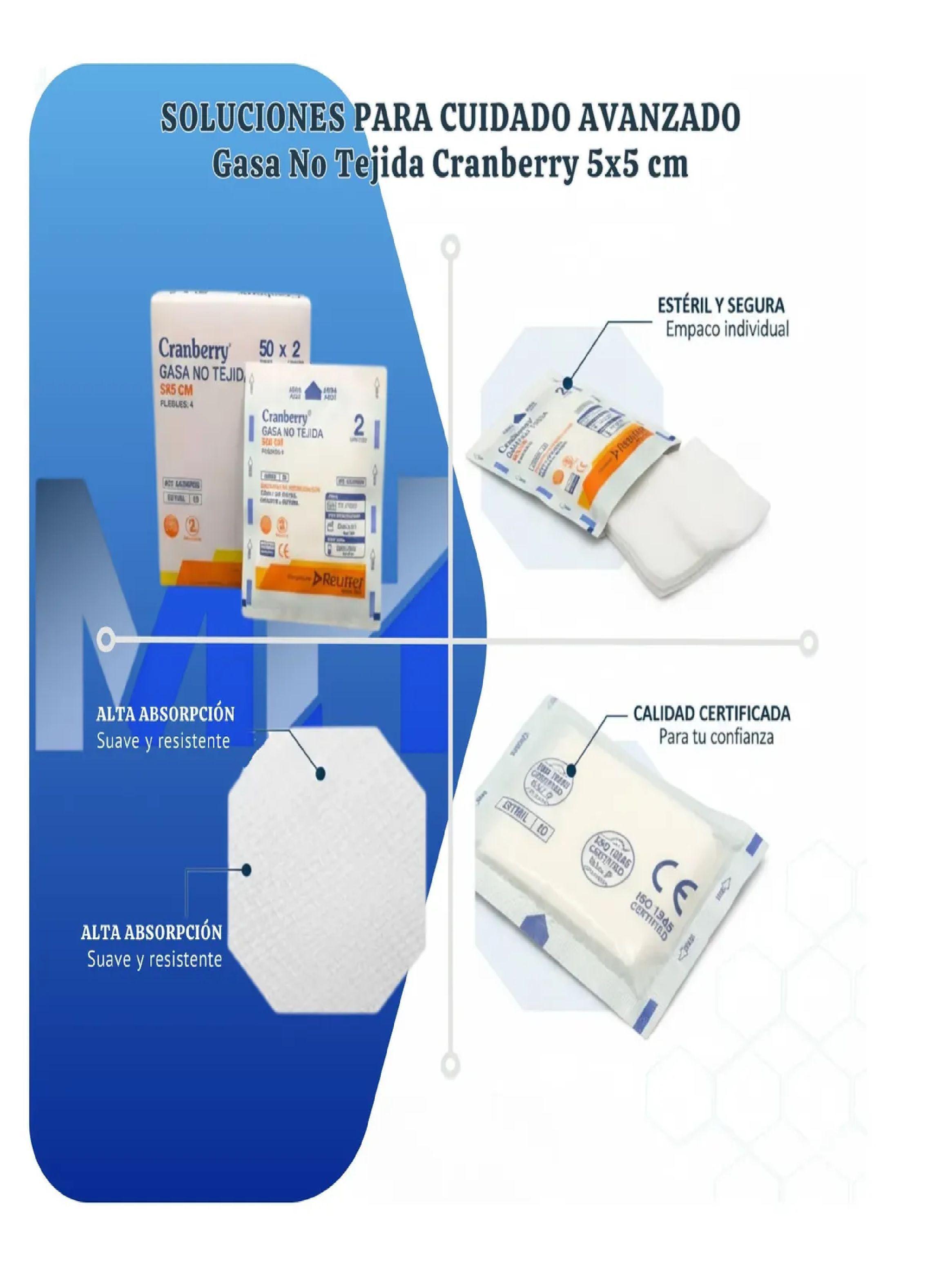 Cajas Gasa No Tejida Estéril 5x5 Cranberry (150 Sobres)-2