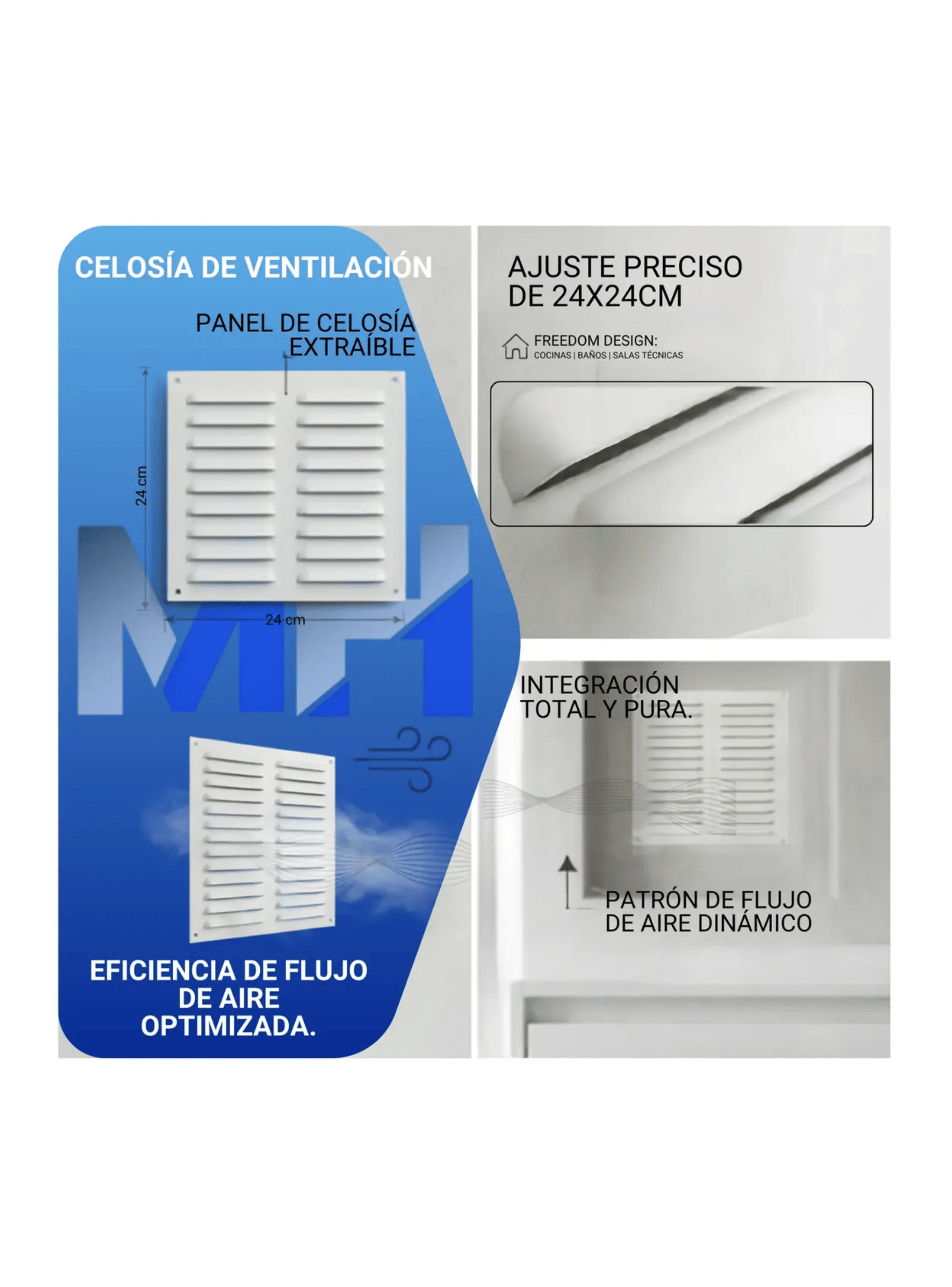 Celosia De Ventilacion Aluminio 24x24 Cm Blanca Rejilla-4