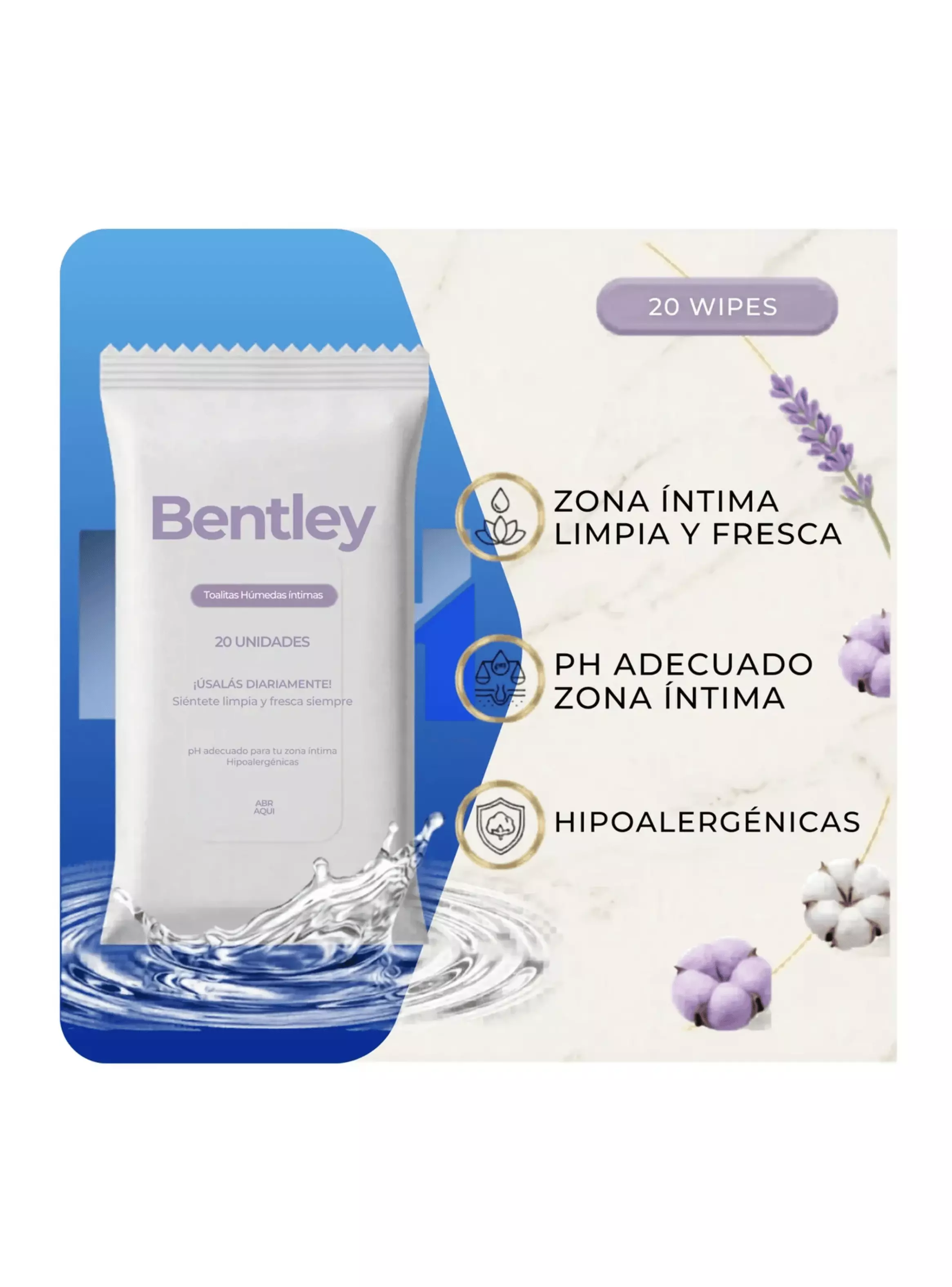 Toallitas Humedas Intimas Bentley Wipes 20un Hipoalergenica-3