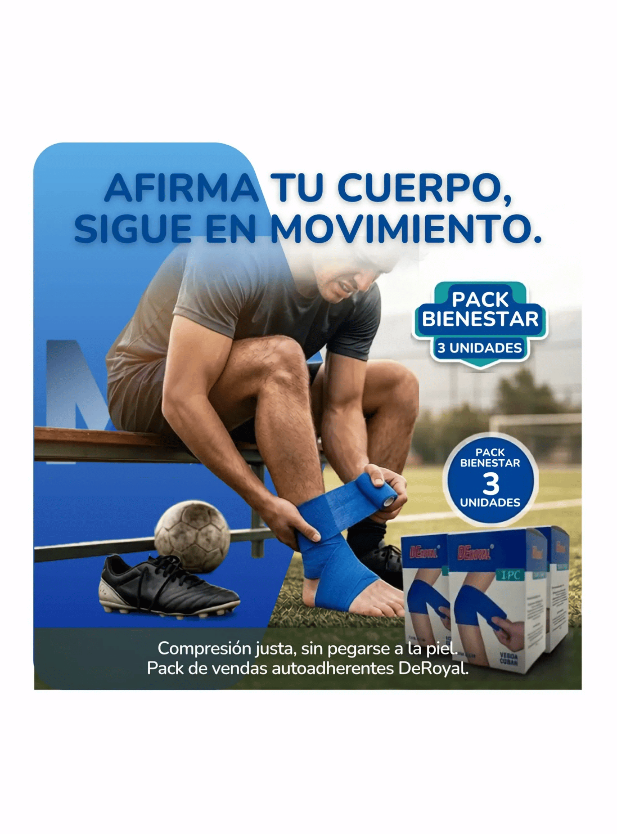 Pack X3 Venda Coban Elastica Autoadherente Deroyal 7 5cm Azul-2