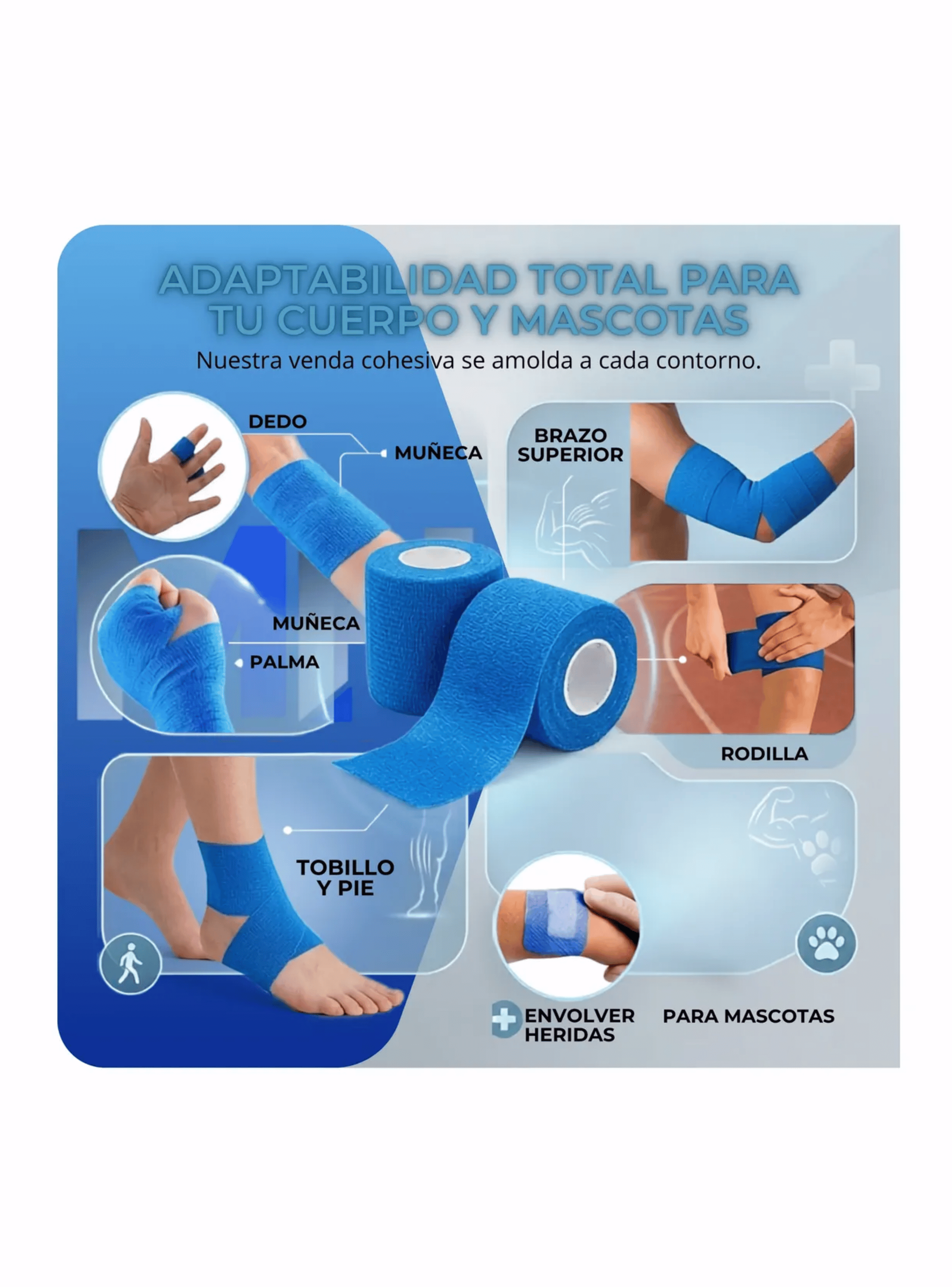 Pack X3 Venda Coban Elastica Autoadherente Deroyal 7 5cm Azul-5