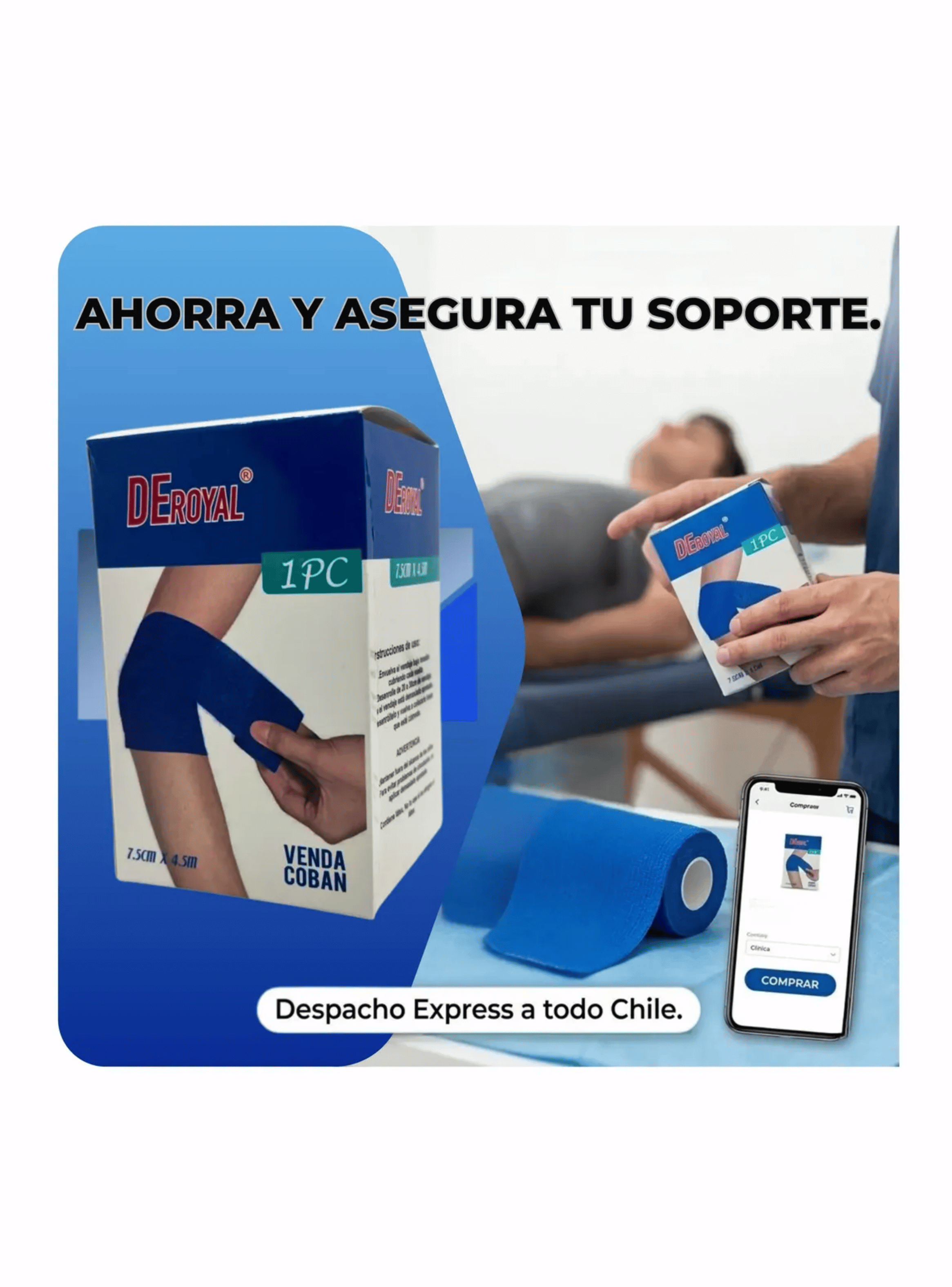 Pack X3 Venda Coban Elastica Autoadherente Deroyal 7 5cm Azul-7