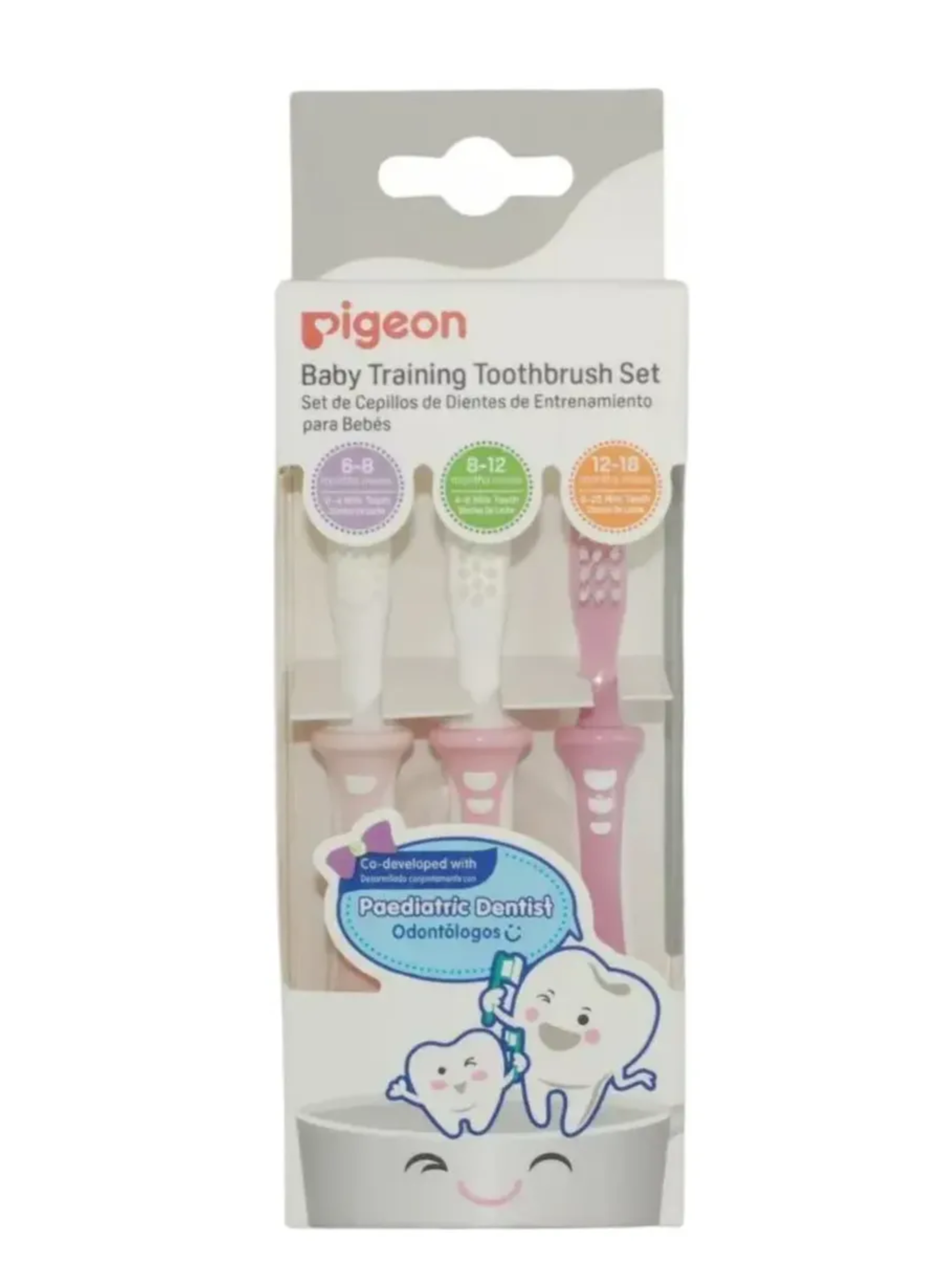 Set De Cepillos Dentales Aprendizaje Pigeon 3 Etapas Bebe Rosa-0