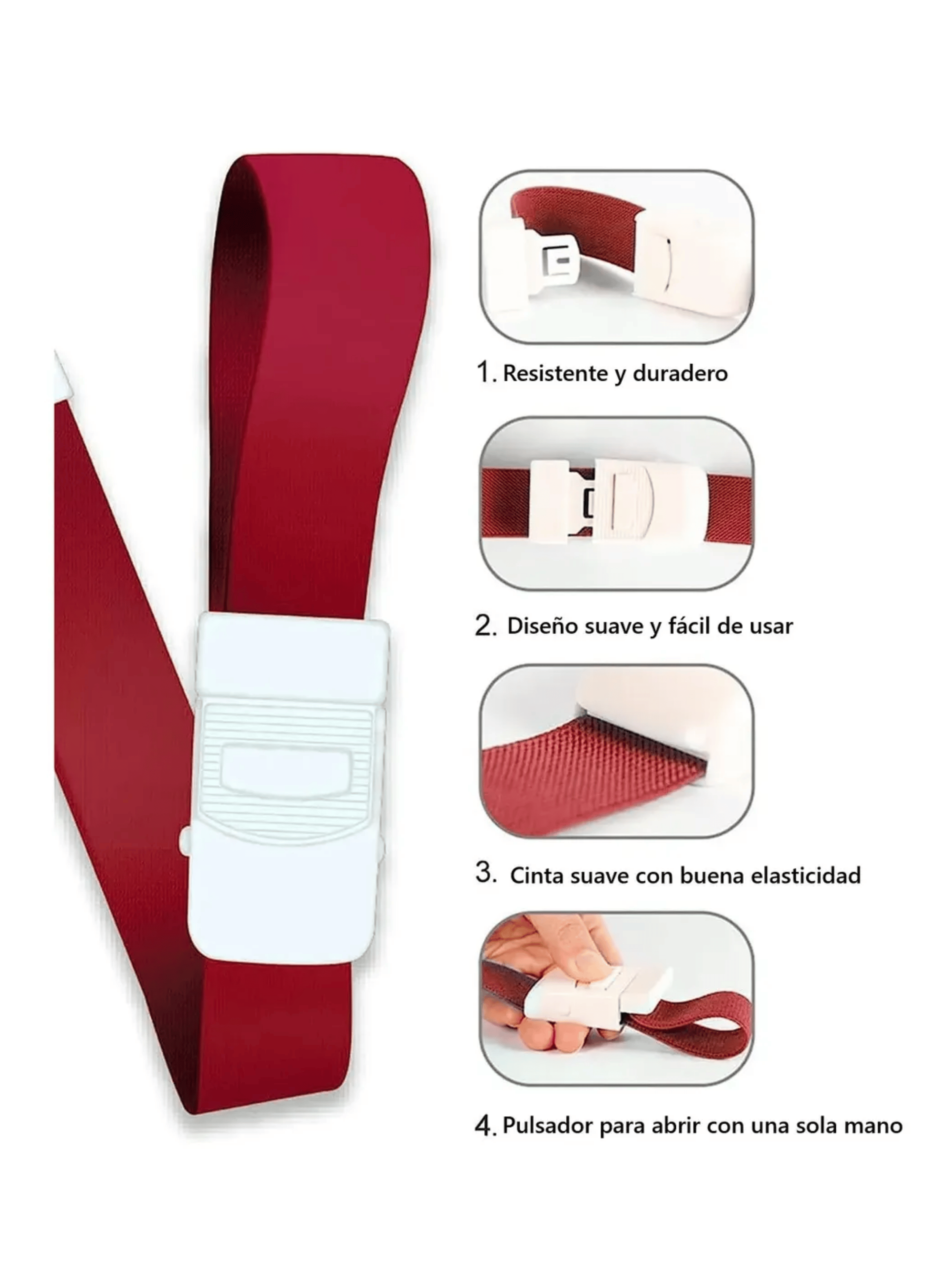 Torniquete Ligadura Elastico Hebilla Muestras Medicas Rojo-2