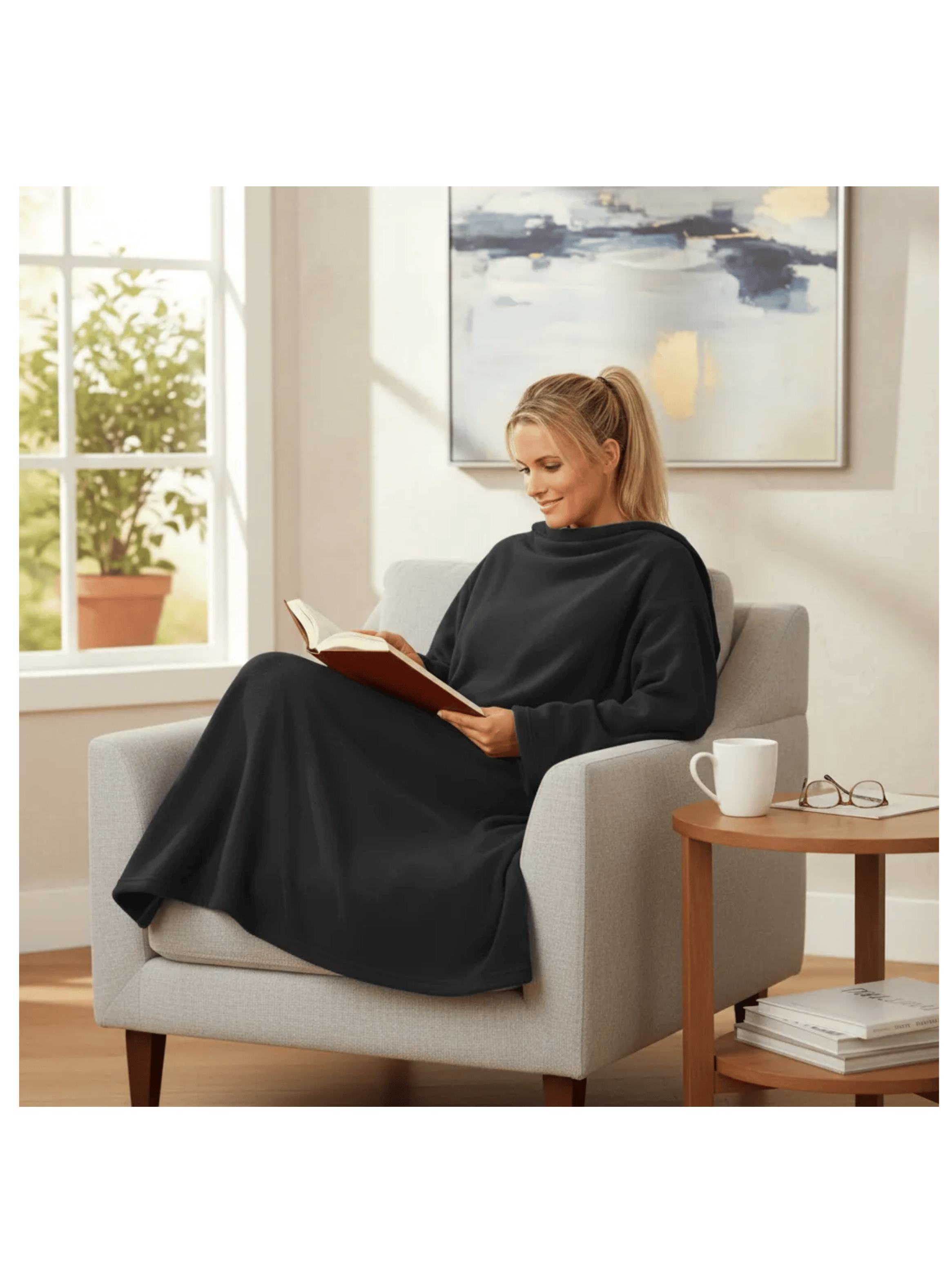 Manta Polar Con Mangas Frazada Vestible Invierno 190x130cm Negro-0
